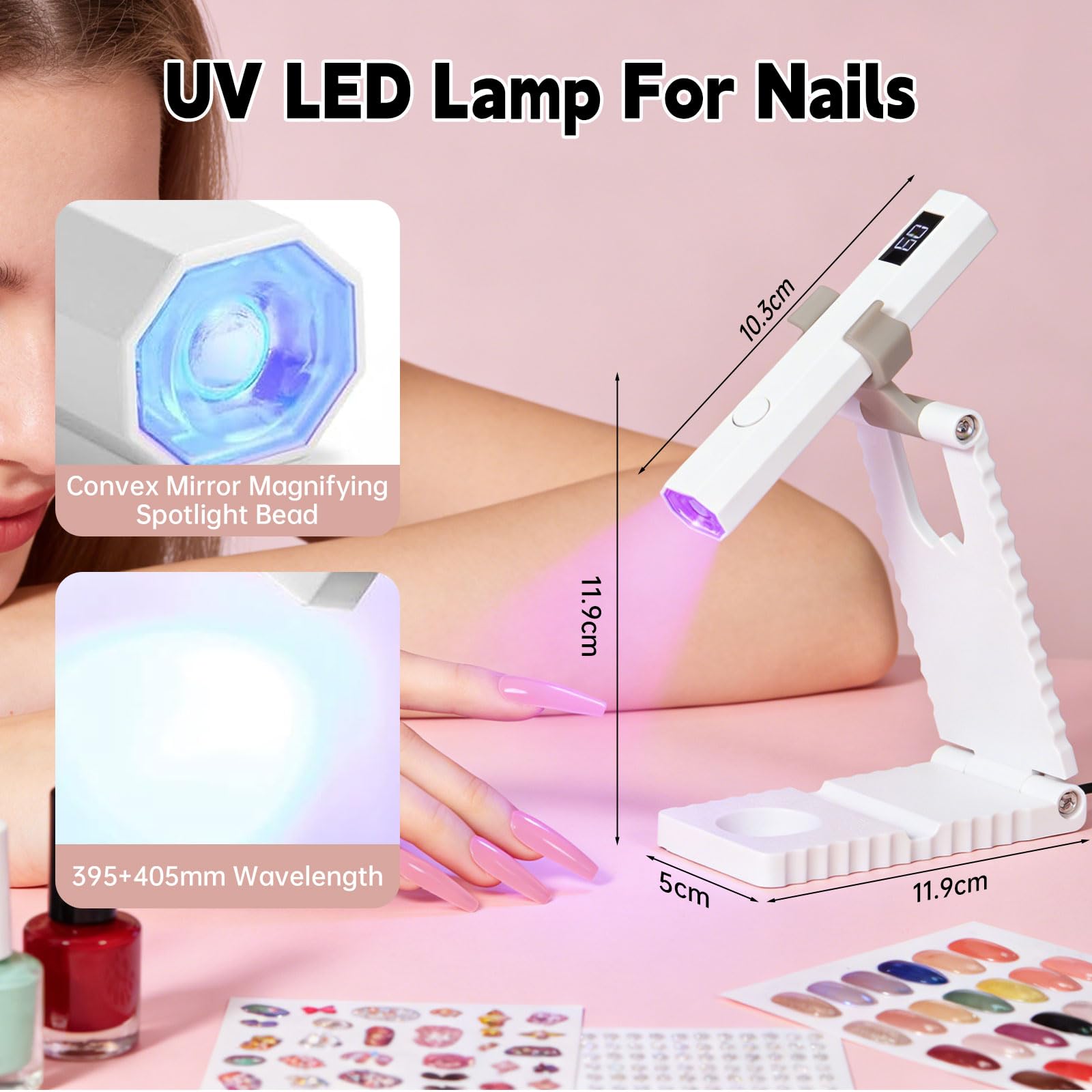 Lampara Uñas Semipermanentes, Mini Lampara UV LED Uñas con Soporte, USB Portátil Secador de Uñas 20/60S Temporizador, Lampara Uñas Gel para Resina de Extensión de Gel Uñas