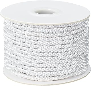 PH PandaHall 3mm/ 20 Yards Twisted Cord Rope Graduation Honer Cord Trim Nylon Silk Rope Xmas Thread String Twisted Handfasting Cord Satin Shiny Cord for Home Décor Upholstery Curtain Tieback (White)
