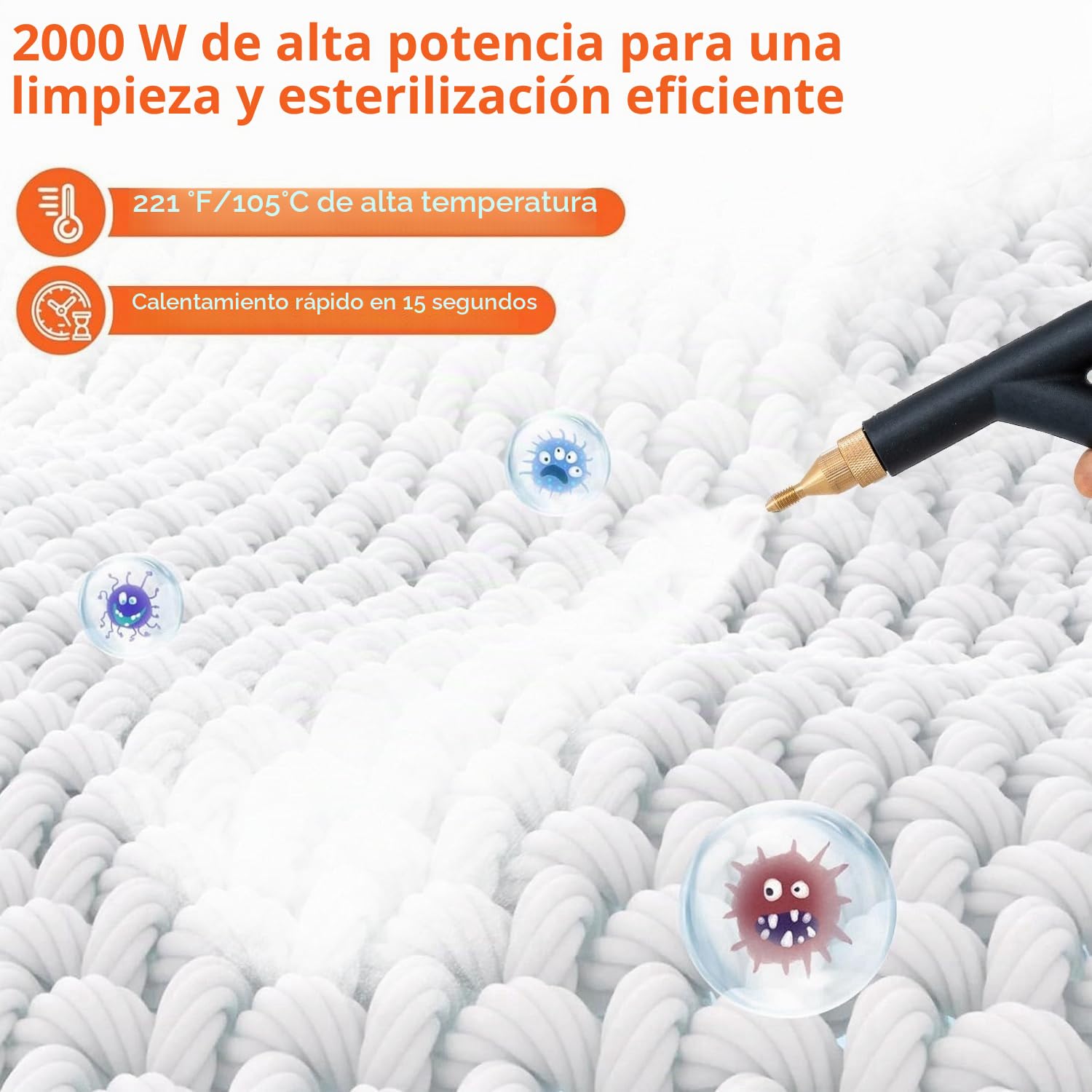 OUTIGO Limpiador a vapor, Calentamiento rápido en 15 segundos, con 6 ajustes de velocidad regulables, limpiador multiusos de 2000 W, ideal para limpiar papel pintado, suelos, alfombras y más