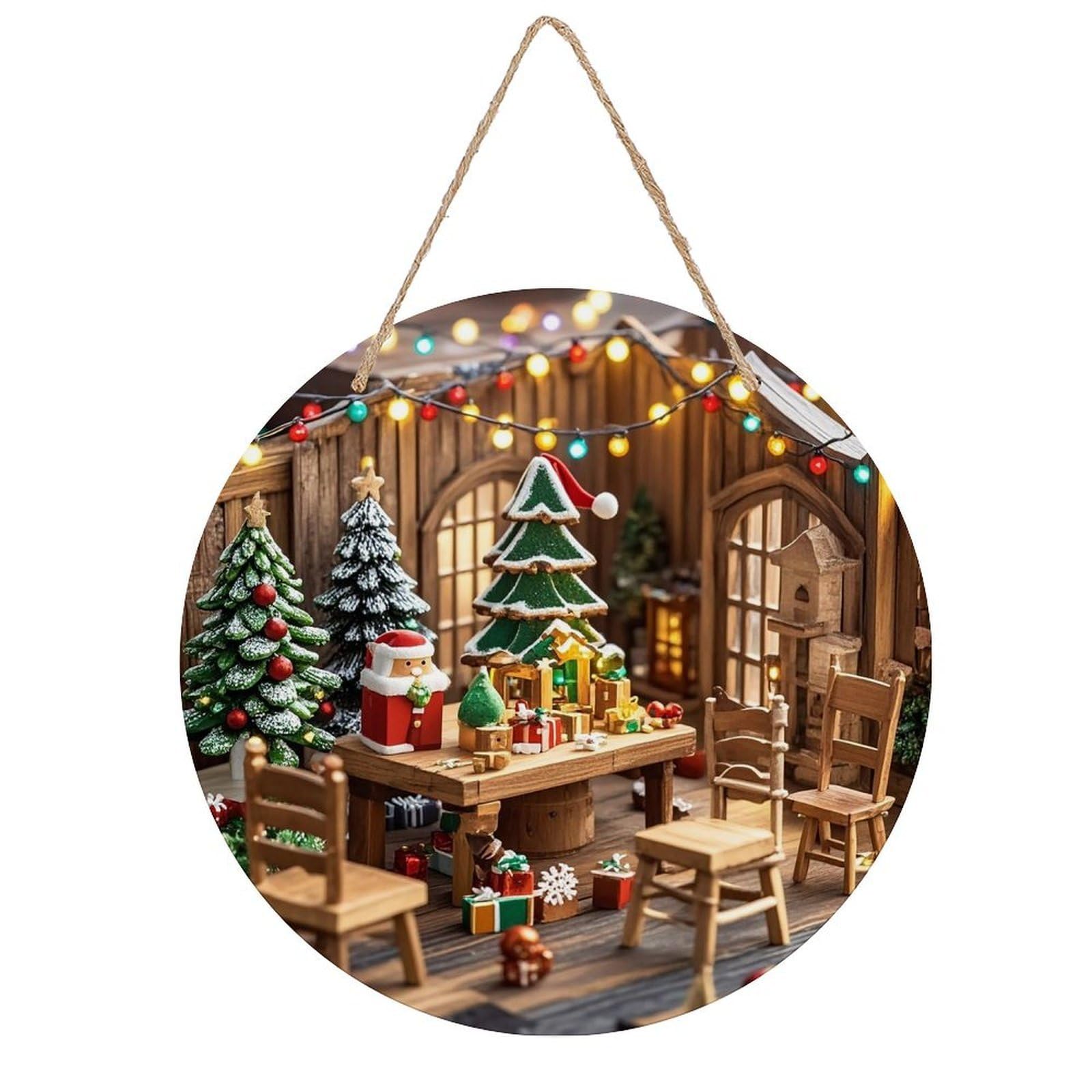 FekiLoot Christmas Wood Wall Art Decor Rustic Welcome Sign Round Wood Hanging Sign Decoration Wood Plaque Door Hanger Wooden Signs Wall Hanging Decor Housewarming Gift for Home Outdoor Indoor