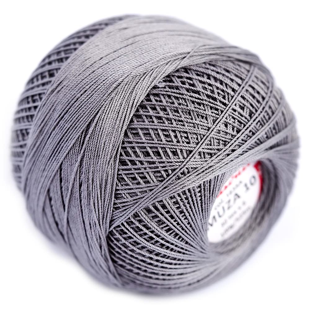 Ariadna Cotton Crochet Thread Size 10, Fine Yarn (574yd / 525m), Luxurious Feel Crochet and Knitting (3.52oz / 100g) Shark Grey (1635), Navy