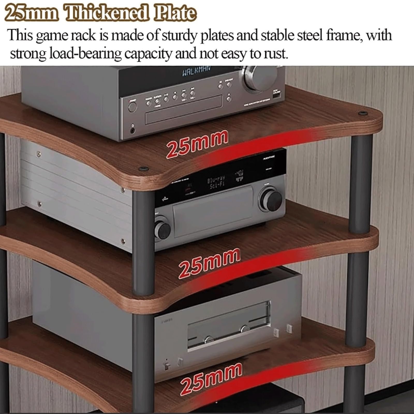 Rack audio a 4 livelli aperto AV Cabinet Stereo Equipment Shelf Audio-Video Storage finitura marrone ideale per Home Theater & Music Setup