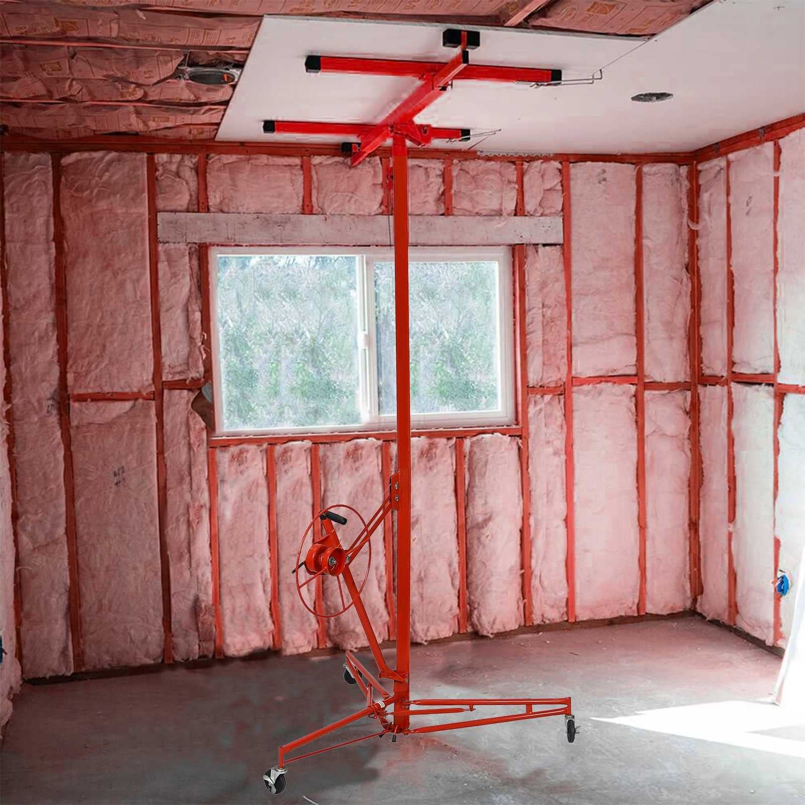 FRITHJILL 13' Drywall Lift Construction Tool, Rolling Panel Hoist with Adjustable Telescopic Arm, Lockable Caster Wheel Sheetrock Jack Lifter, Red