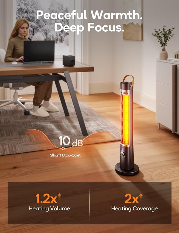 Outdoor Heater for Patio, 32" Infrared Electric Heaters Indoor w/Remote, 1500W, 60° Oscillation, 9H Timer, 9 Heat Level, Tip-Over/Overheating Protection, Safety Lock, for Garage Porch Office Inky by Slkdrft - Image 7