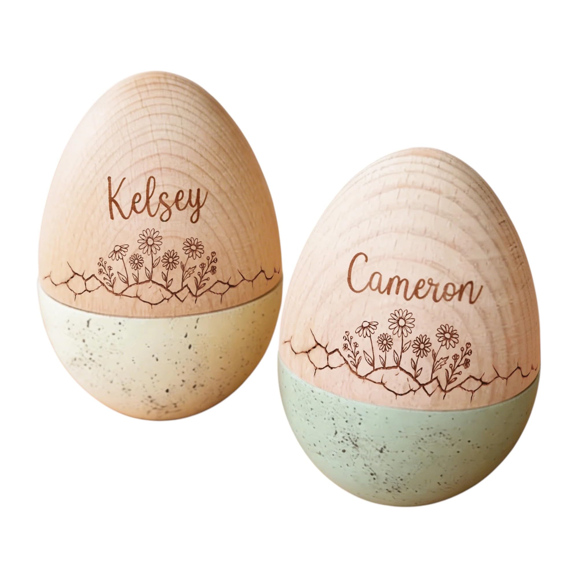 Personalized Bunny Floral Wooden Easter Egg with Name and Initial, Reusable Large Hollow Speckled Easter Keepsake, Basket Filler, Easter Gift for Kids — view 12