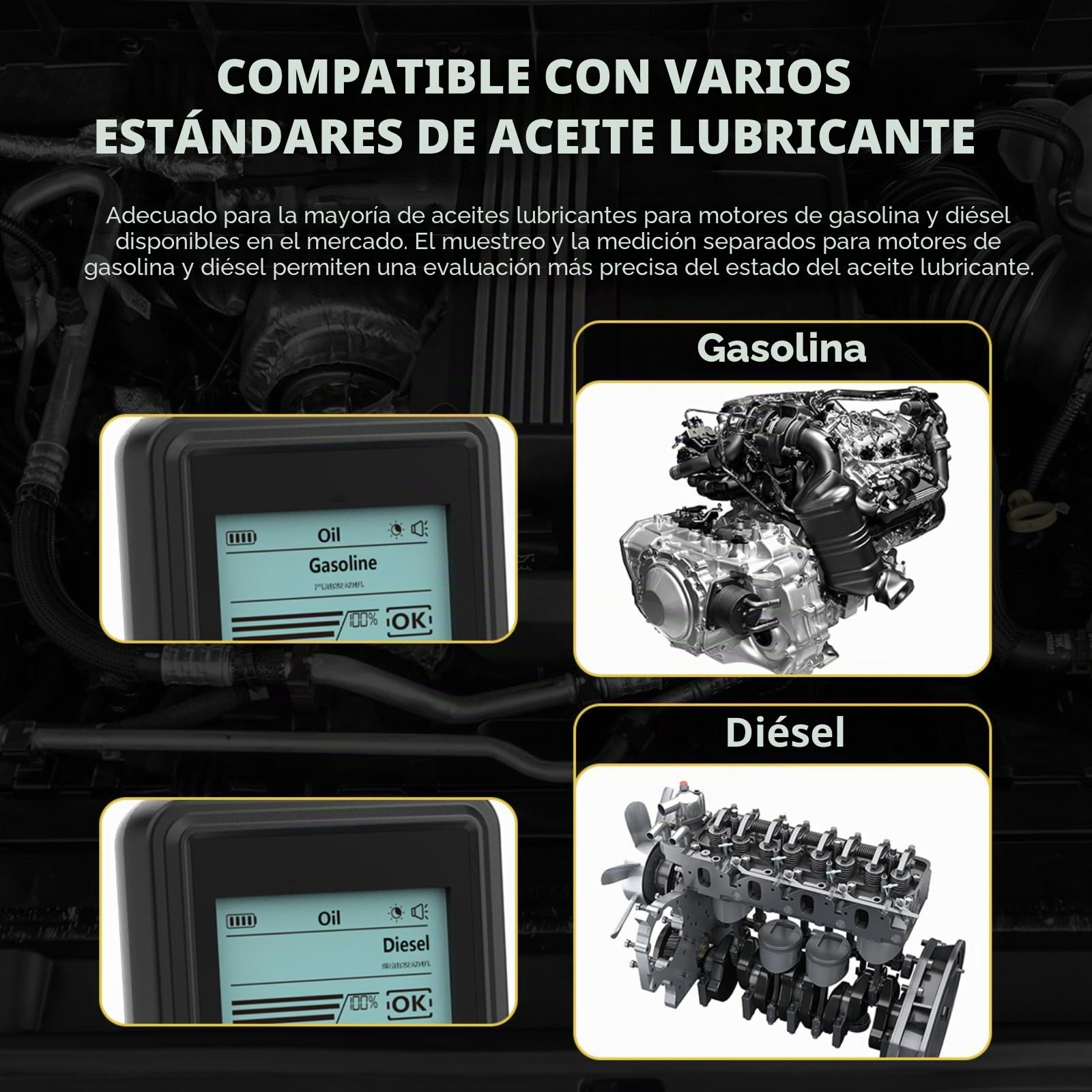 AS503 - Probador de calidad de aceite de motor, probador de lubricante de mano con sensor óptico de alta precisión, pantalla LCD retroiluminada, detección de temperatura del aceite y transmitancia