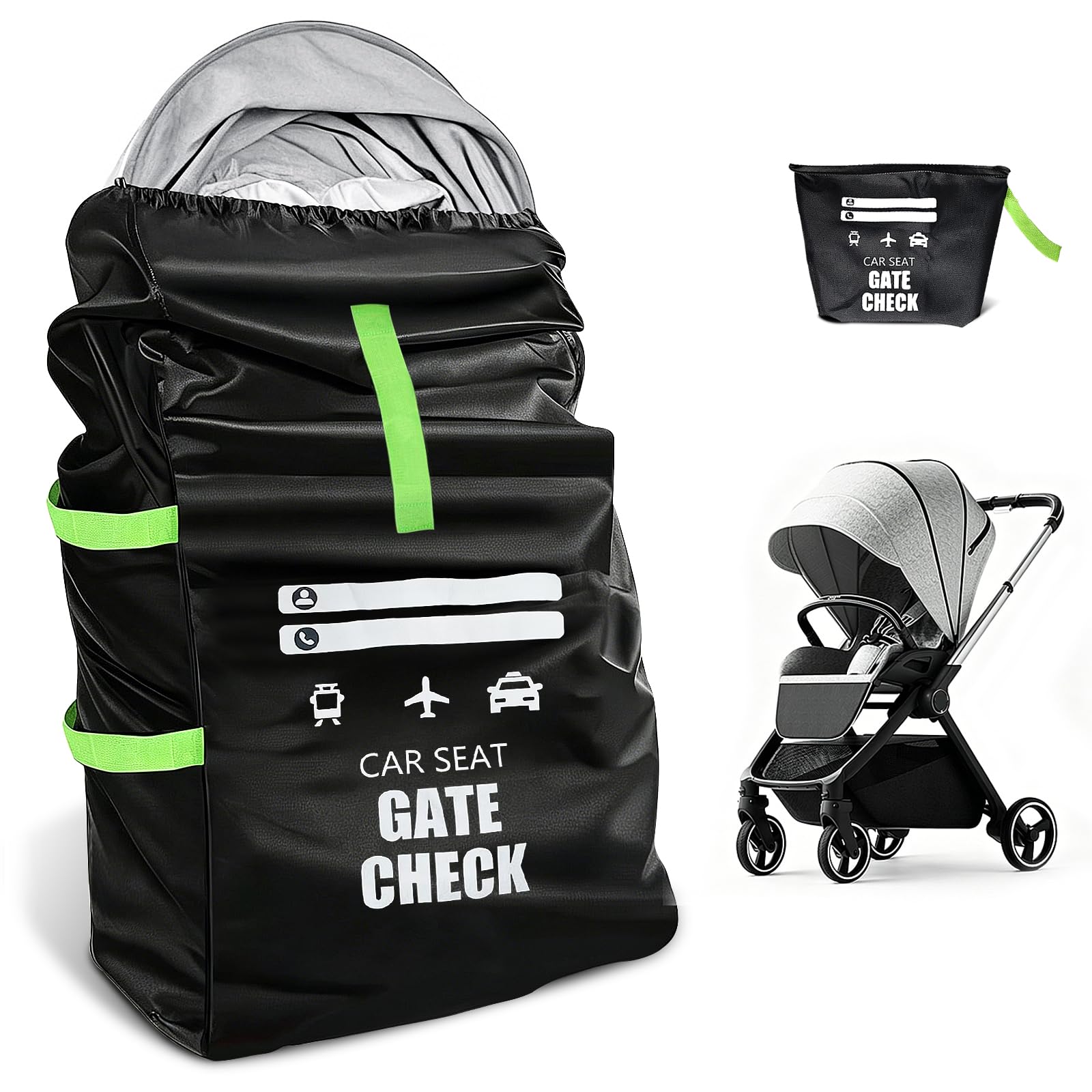 91 × 46 × 46 cm Borsa Passeggino Universale, Borsa per Passeggino Impermeabile Pieghevole con Tracolla, Zaino Passeggino per Viaggi In Aereo, Seggiolini Auto Convertibili e Booster, Nero