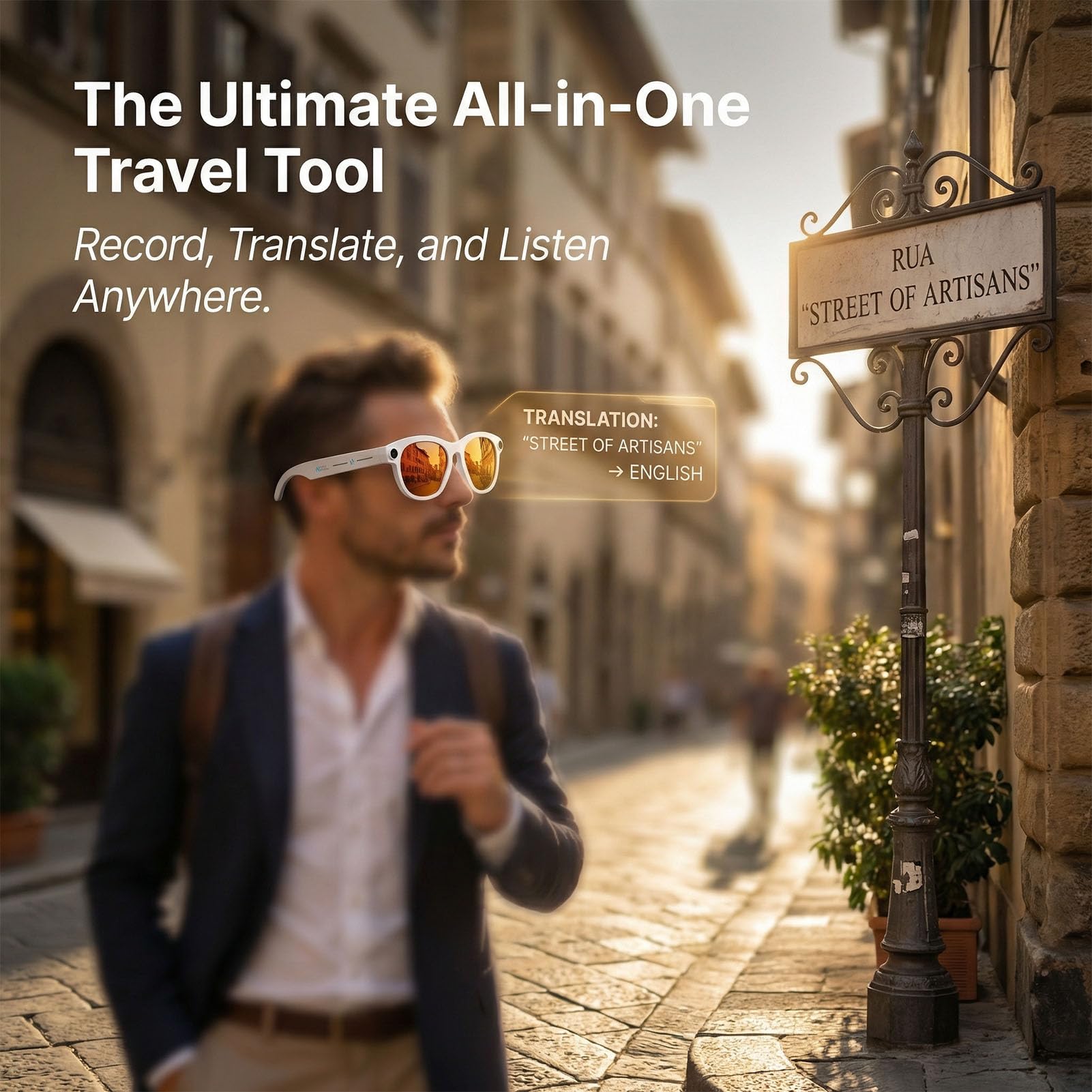 Fockety Gafas Inteligentes con IA, Gafas de grabación con cámara de 8 MP y 1080p, grabación de Audio y vídeo en Tiempo Real, traducción, Unisex, Bloqueo de luz Azul para Viajes