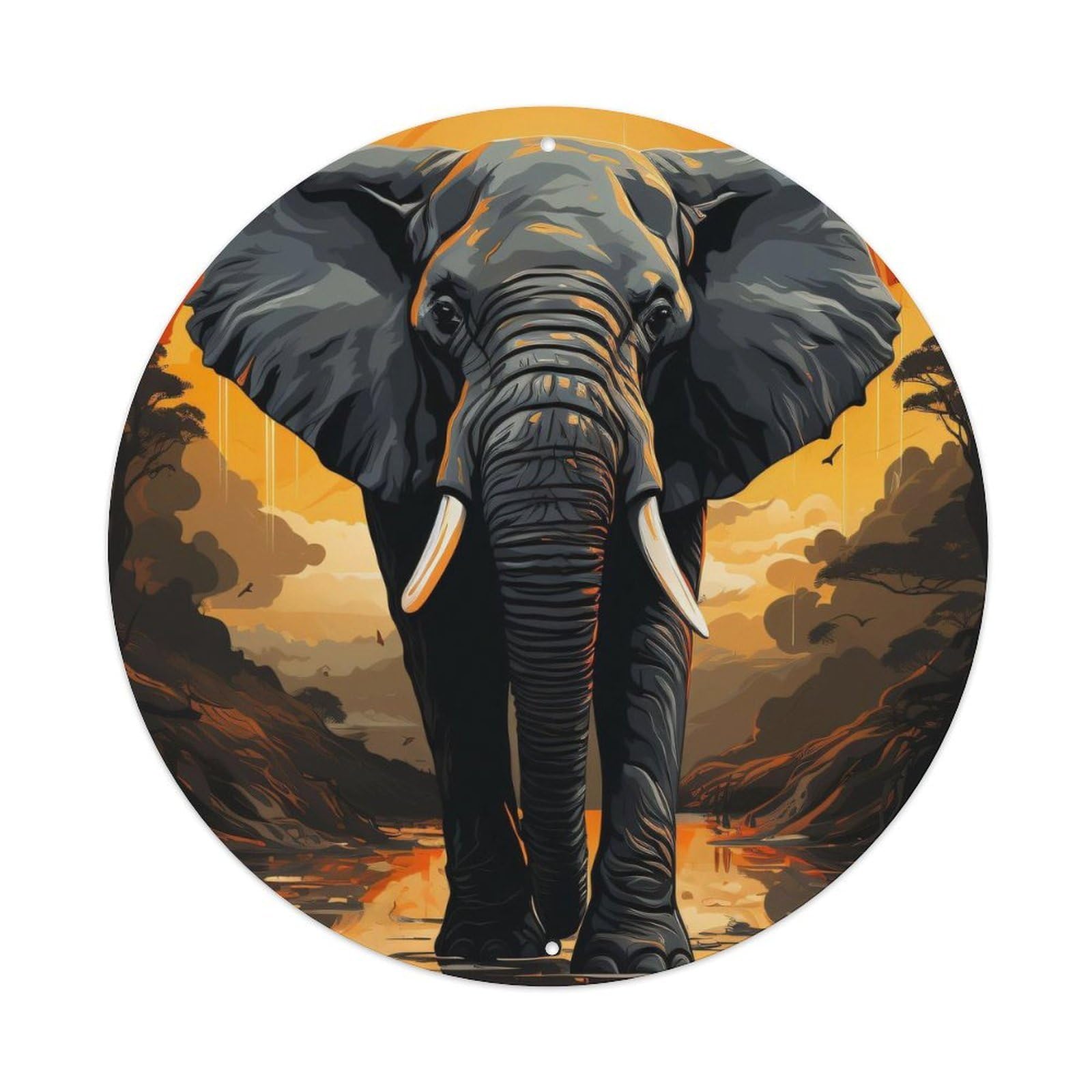 Animals Artwork Walking Elephant Vintage Metal Tin Sign Plaque Wall Decor for Cafe, Club Bar, Office, Garden Metal Poster 8x8Inch