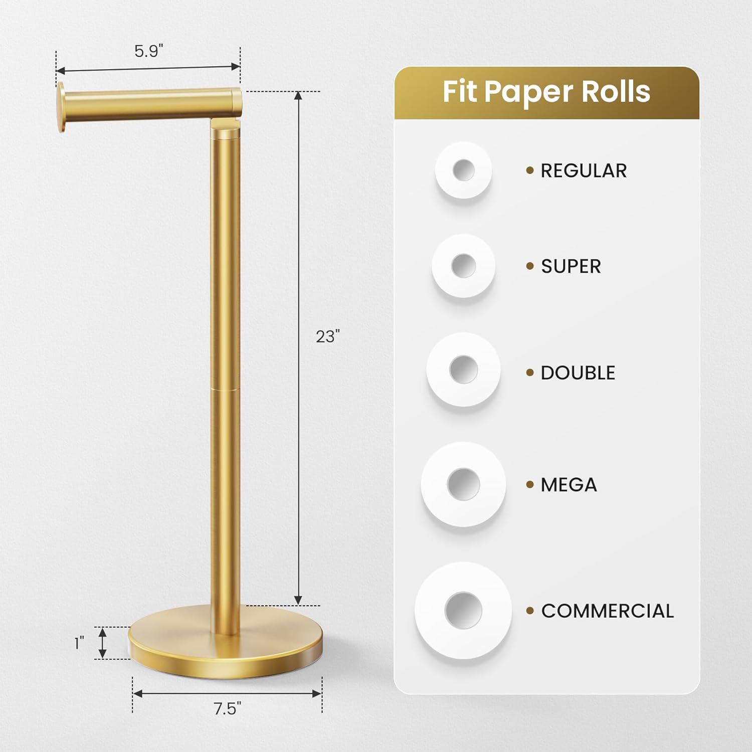 Cesun Toilet Paper Holder Stand Free Standing, Gold Toilet Paper Storage with Heavy Weighted Base, Bathroom Stainless Steel Toilet Paper Roll Holder, Non-Slip, Gold