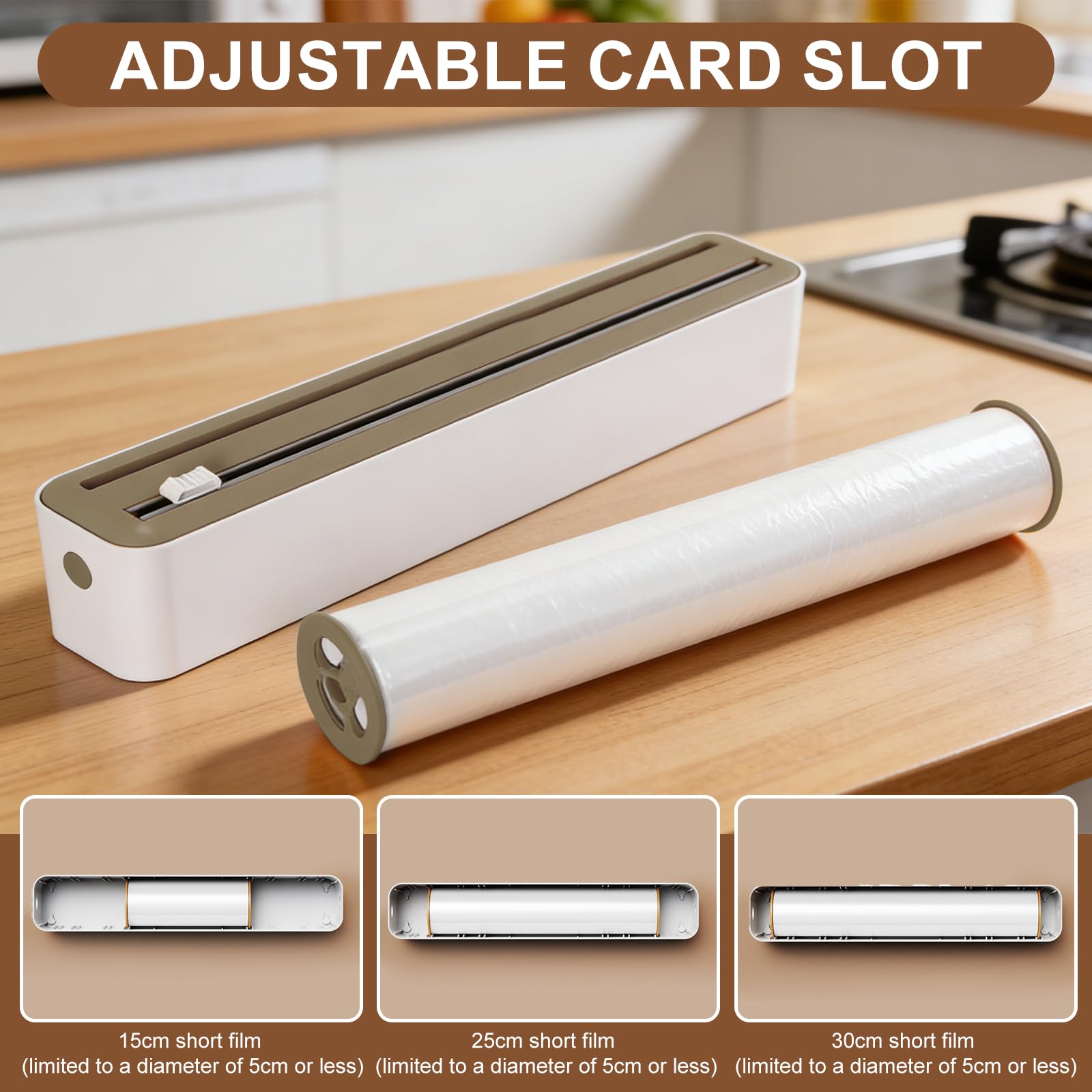 Derouleur Film Alimentaire, Distributeur Papier Aluminium et Film, Distributeur Film Alimentaire Convient aux Rouleaux de Moins de 30 Cm de Longueur et 5 Cm de Diamètre, Modèle à Ventouse, Brun