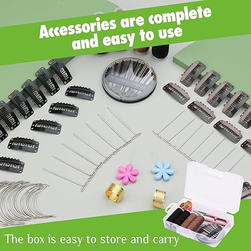 Miniatura 3 de 120 clips de extensión de cabello, juego completo de extensiones de cabello, clips de peluca para extensiones de cabello, incluye agujas de coser e