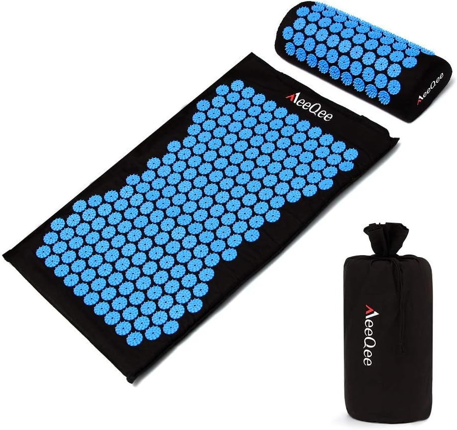 MeeQee Acupressure Mat with Pillow and Carry Bag for Foot/Back/Neck Pain Relief - Acupuncture Massage Set for Muscle Relaxation & Tension at Home