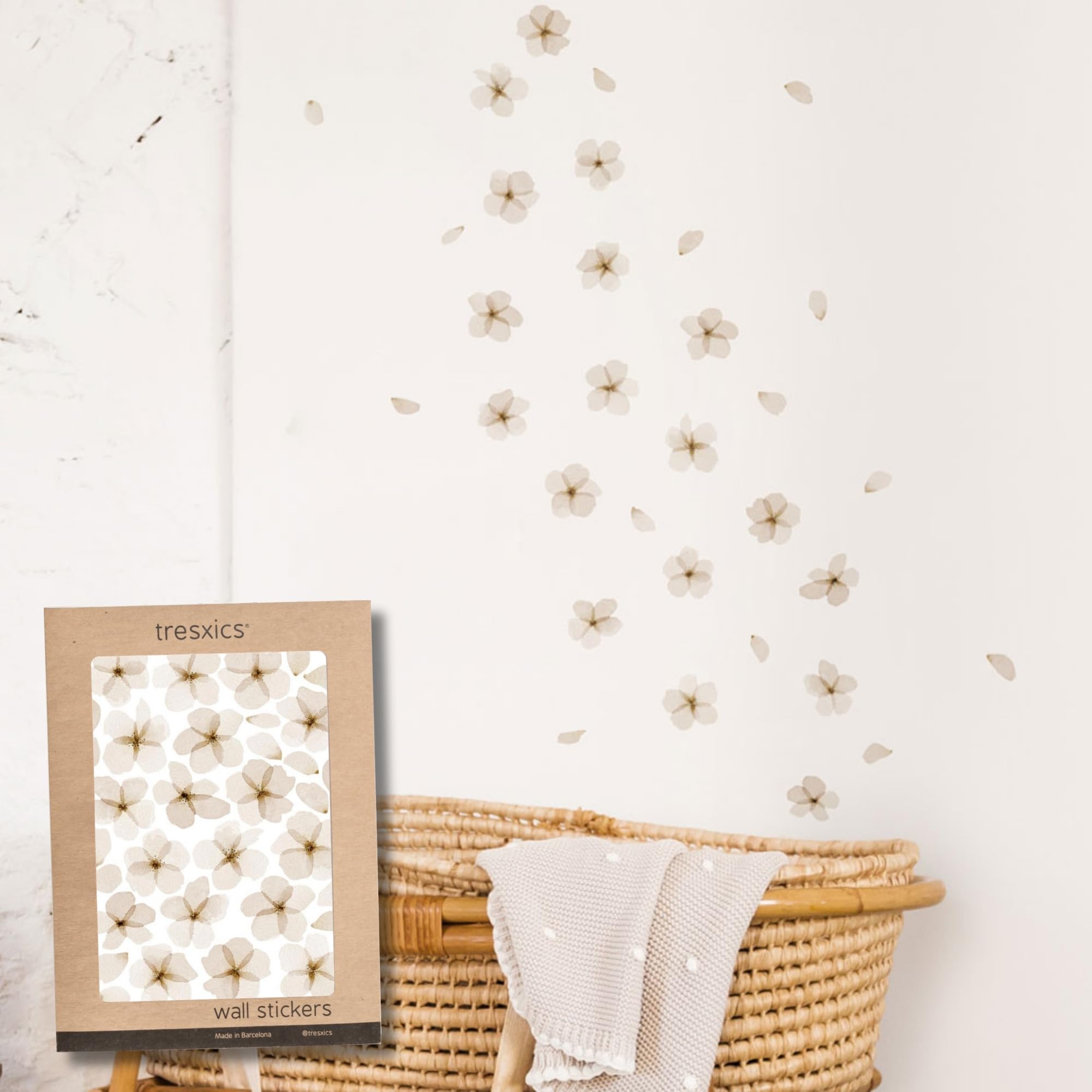 Adesivi Murali Bambini | Adesivi Cameretta Bambino Bimba Fiori Acquerello | Effetto Carta da Parati Adesiva | Copre 6 m² | 72 fiori y 60 petali | TRESXICS (Marrone)
