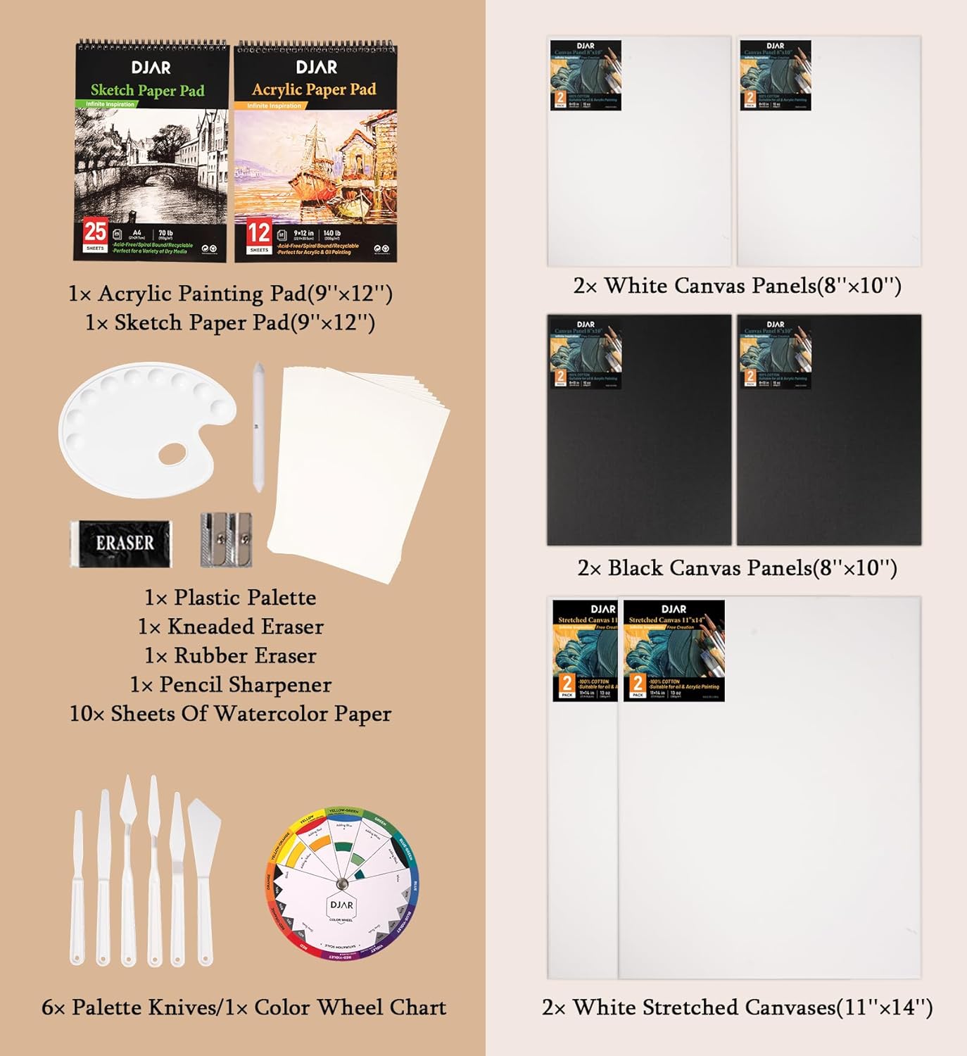 DJAR 87 pcs Acrylic Paint Set for Adults with Storage Box, Professional Paint Supplies with Desktop Easel, Acrylic Paint, Canvas and 24 Color Paints for Artists and Beginners