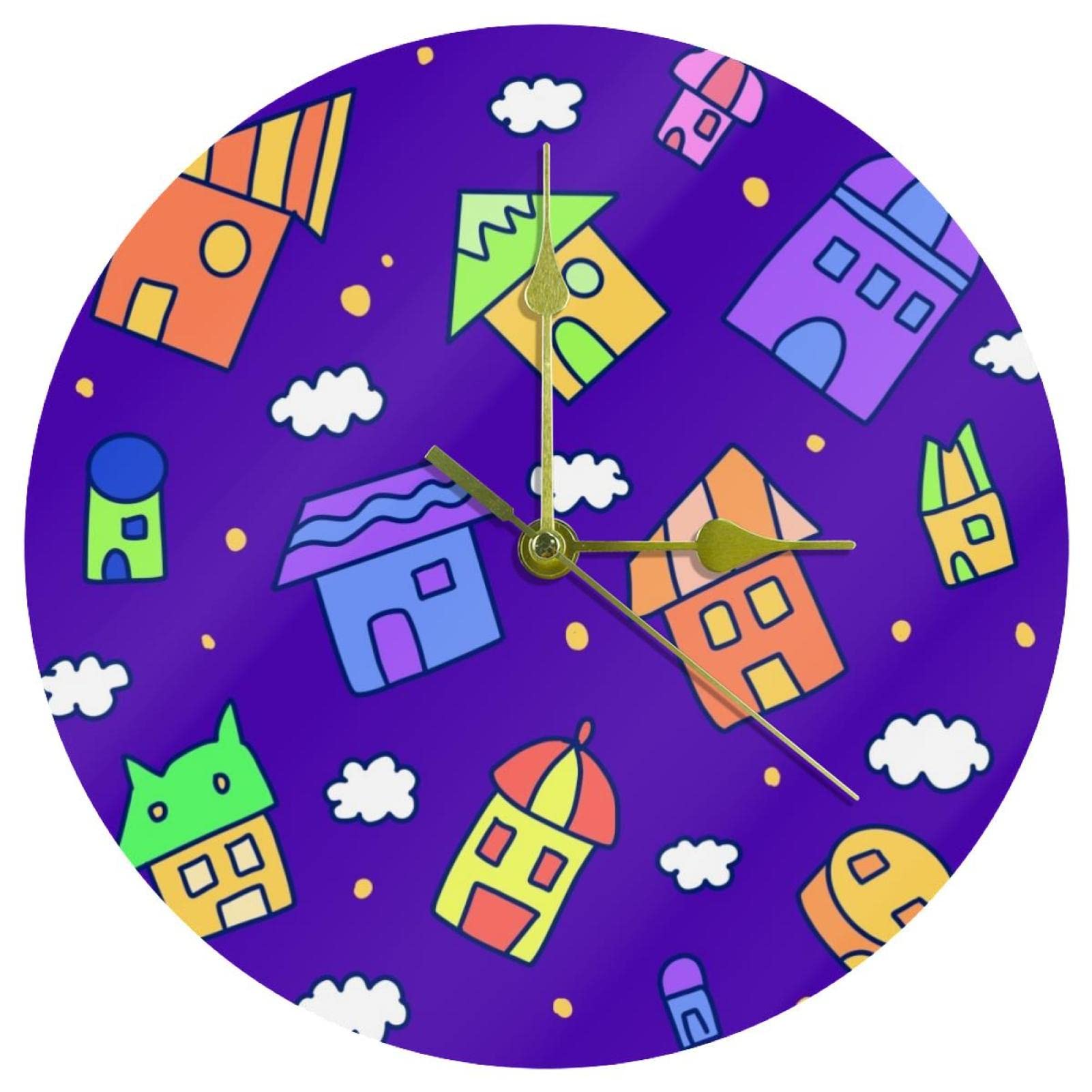 Horloge murale ronde motif maison pour la décoration de la chambre d'enfant