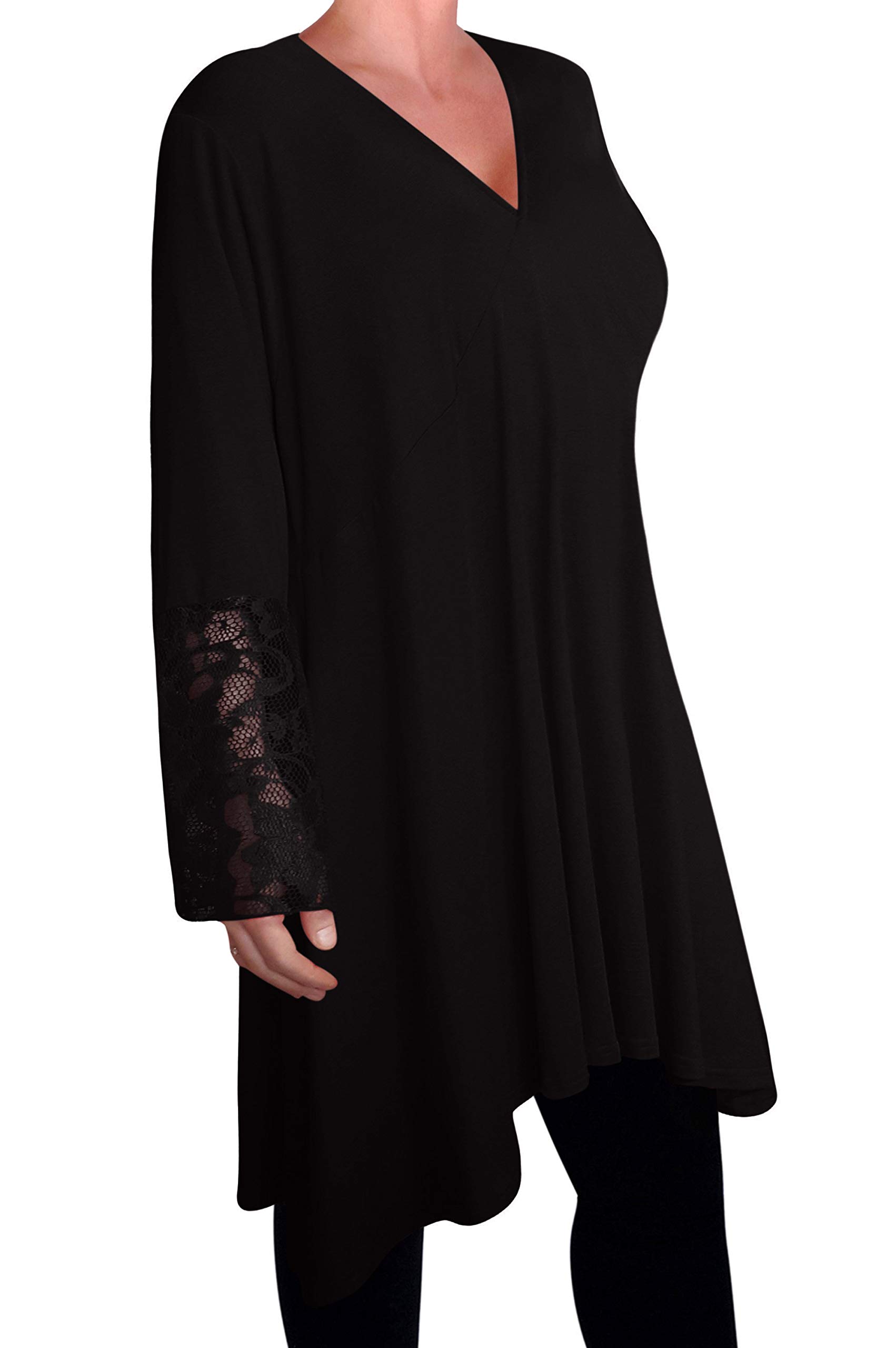 Eye Catch Women's Black Loose Long Dress Tunic Lace Tops Shirt Plus Size Size 18