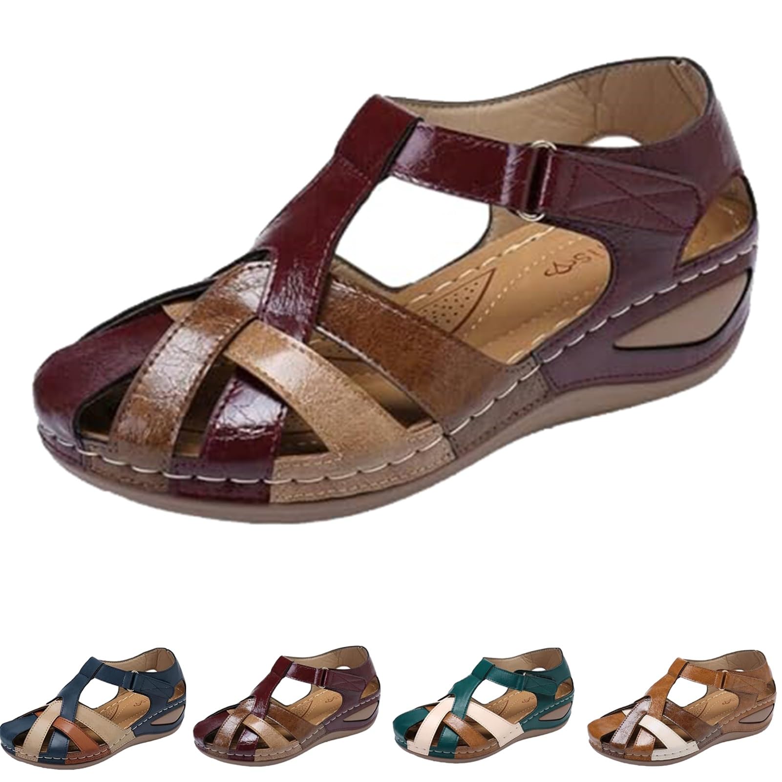 JUNGANGSP Dressy Wedge Sandals for Women,Comfort Retro Closed Toe Platform Wedge Sandals,Orthopedic Sandals Outdoor Cutout Walking Sandals