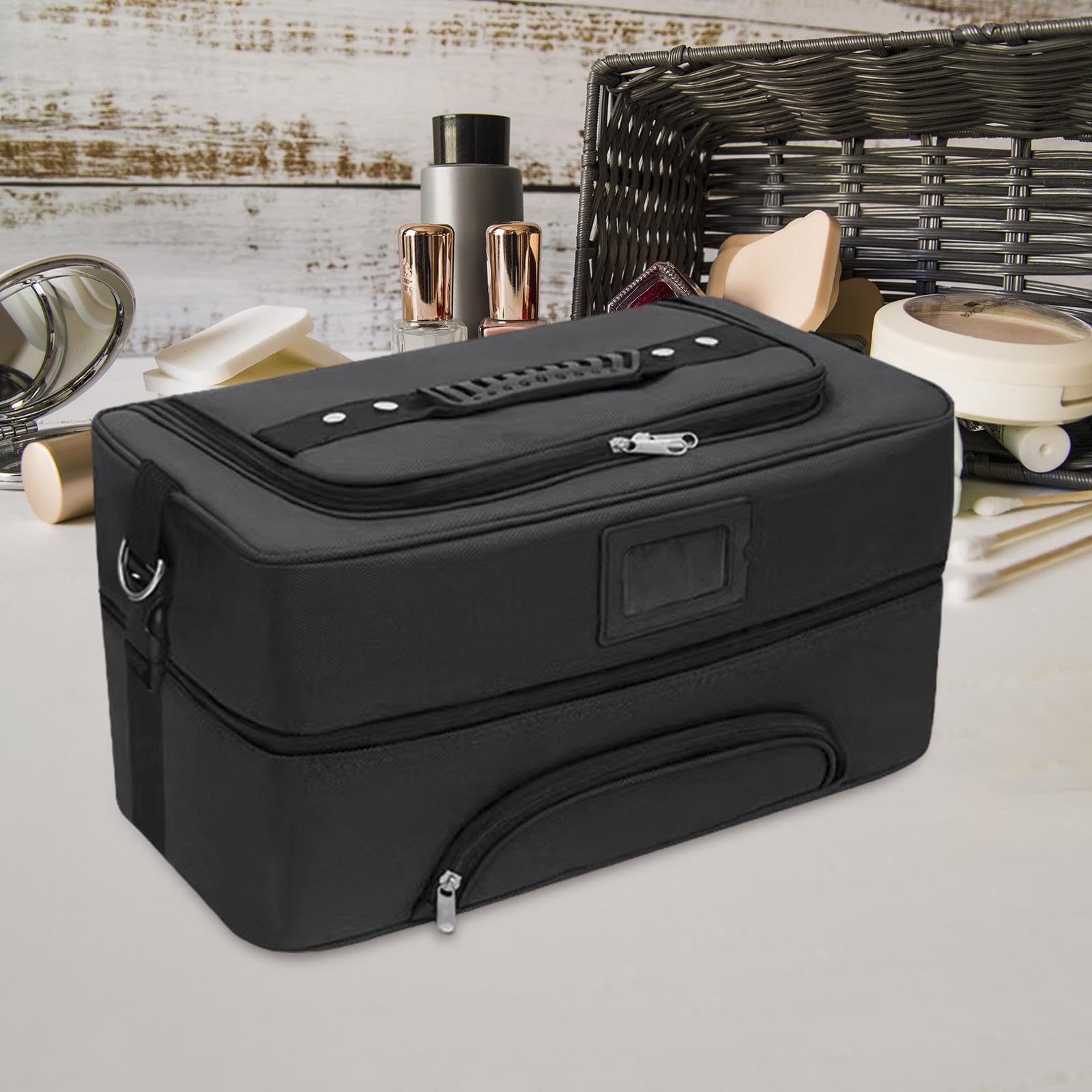Kosmetiktasche, Reise Kosmetiktasche, Nagellack Organizer, Make Up Etui für Damen, Schwarz
