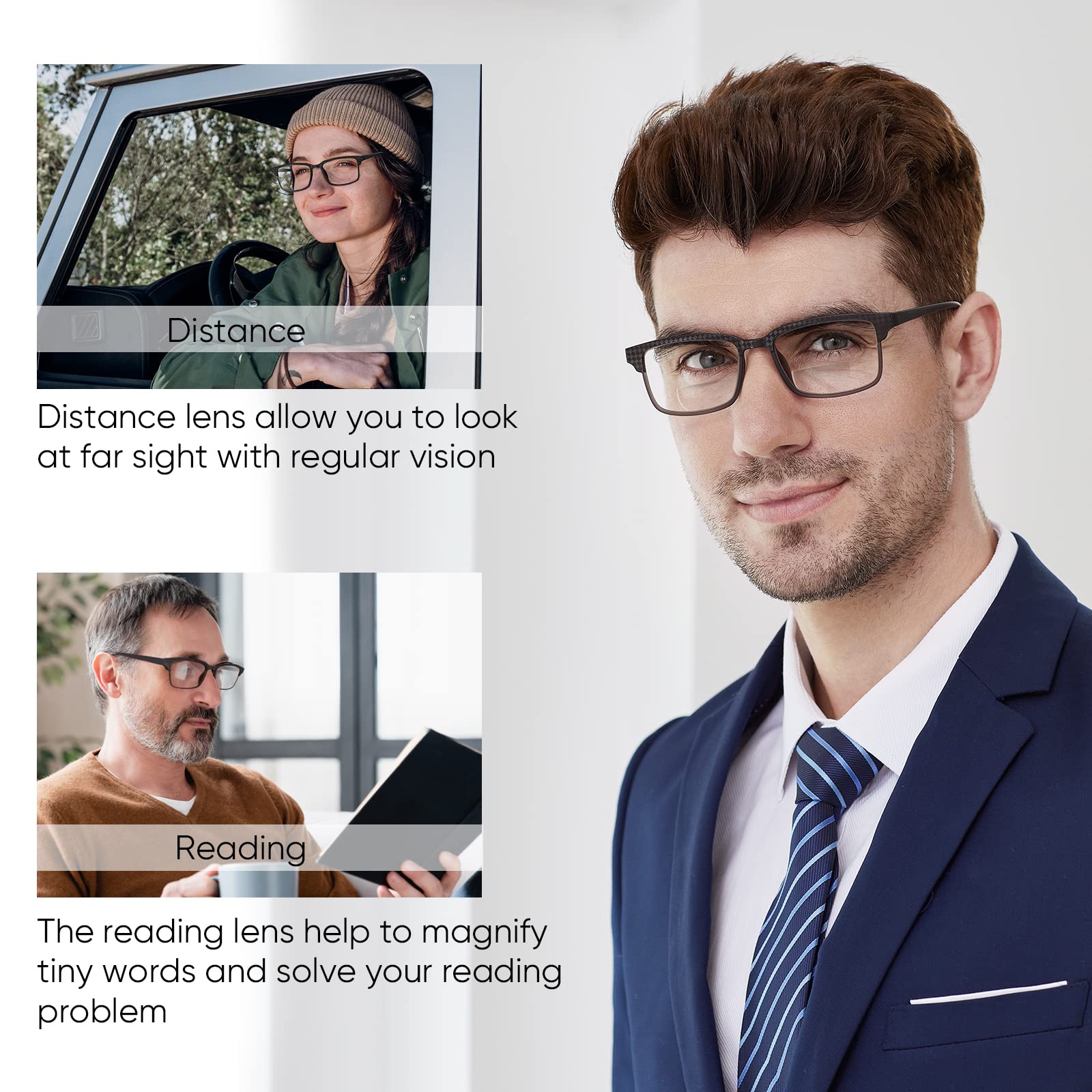 CARA 2er Set progressive Lesegläser Multifocus flexibel und leicht TR90 mit Blaulicht-Blockierung Bifokal Linse: schwarz und blau