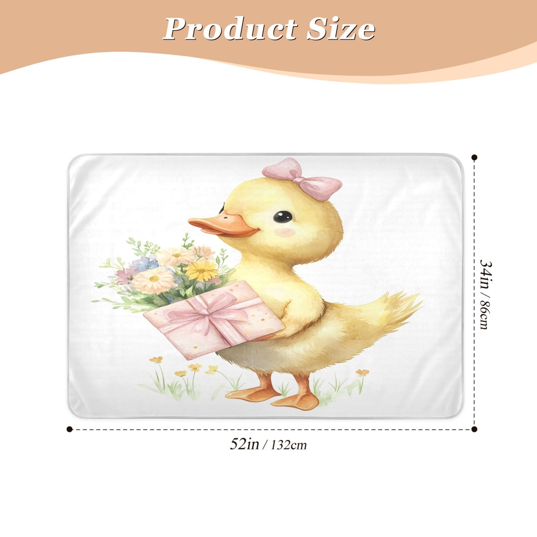 Takiito Yellow Duck Holding Flowers Bed Pad Reusable Bed Underpad Washable Waterproof Leak-Proof Quick Dry Incontinence Pee Pad for Toddlers Kids Adults Pets 34x52 in