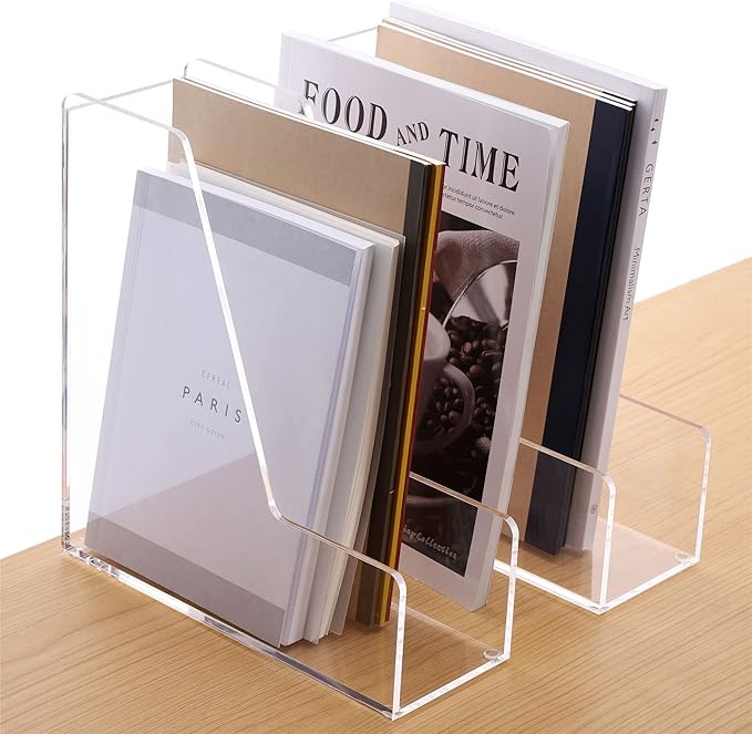 SANRUI 2Pack Acrylic Magazine File Holder for Desk Organizer，Clear