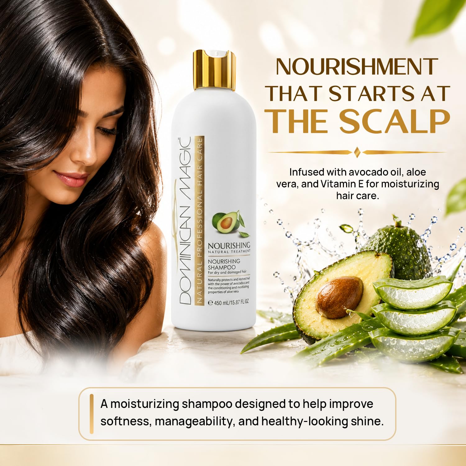 DOMINICAN MAGIC Avocado Oil Nourishing & Moisturizing Shampoo for All Hair Types - Hydrating Shampoo with Vitamin E & Keratin - Hair Shampoo for Natural & Healthy-Looking & Beautiful Hair - 16oz