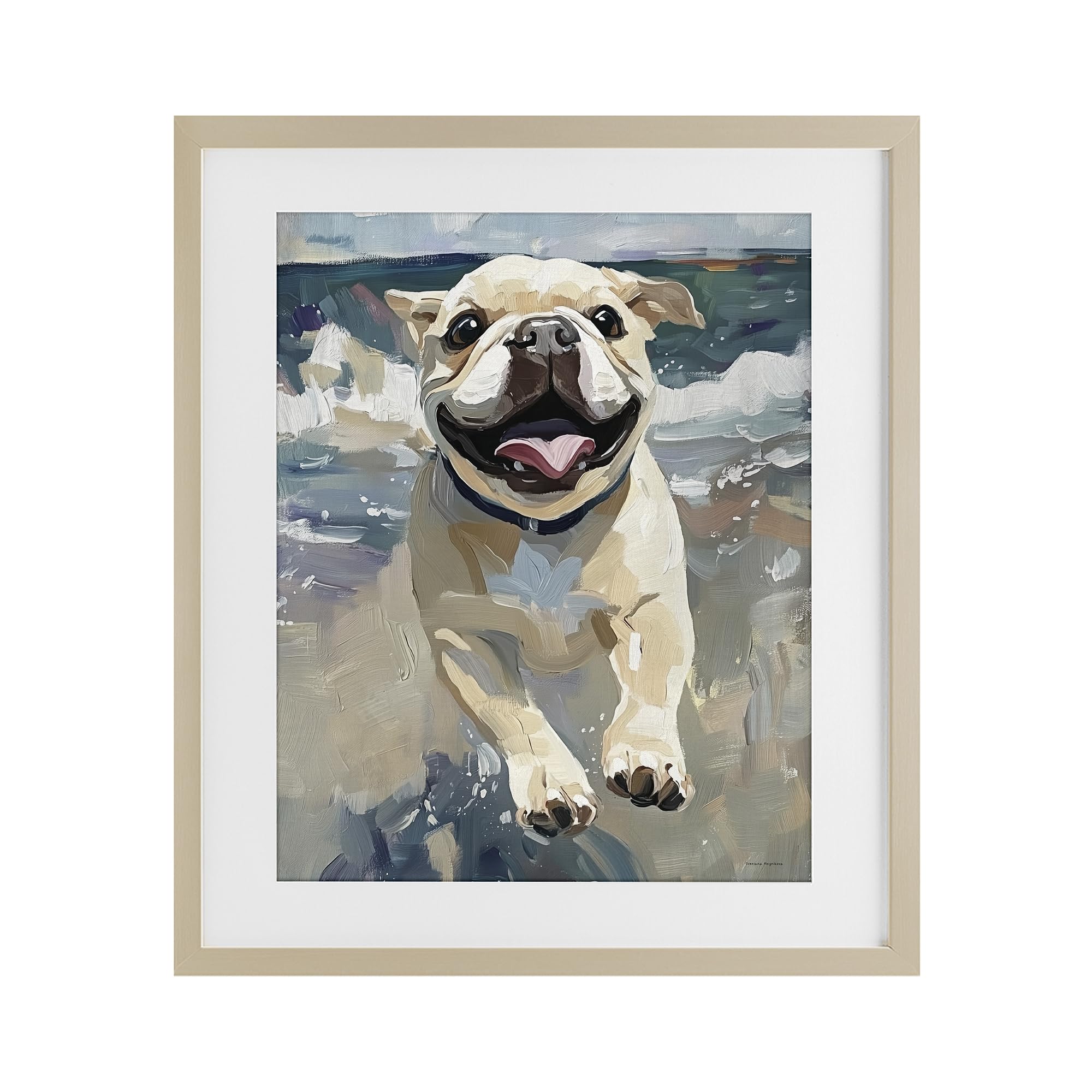 Stupell Industries 'Sunny Paws Dog on Beach', Framed Print Under Glass, Brown, 17 x 21 Inches, Easy to Hang and Sturdy, Made in USA, by Svetlana Aleynikova