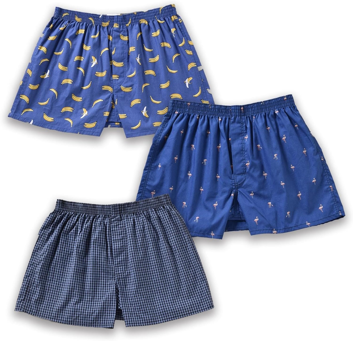 Mens Boxer Shorts for Men 100 Cotton Funny Sleep Short Inseam Woven Pattern Plaid Pajamas Multipacks