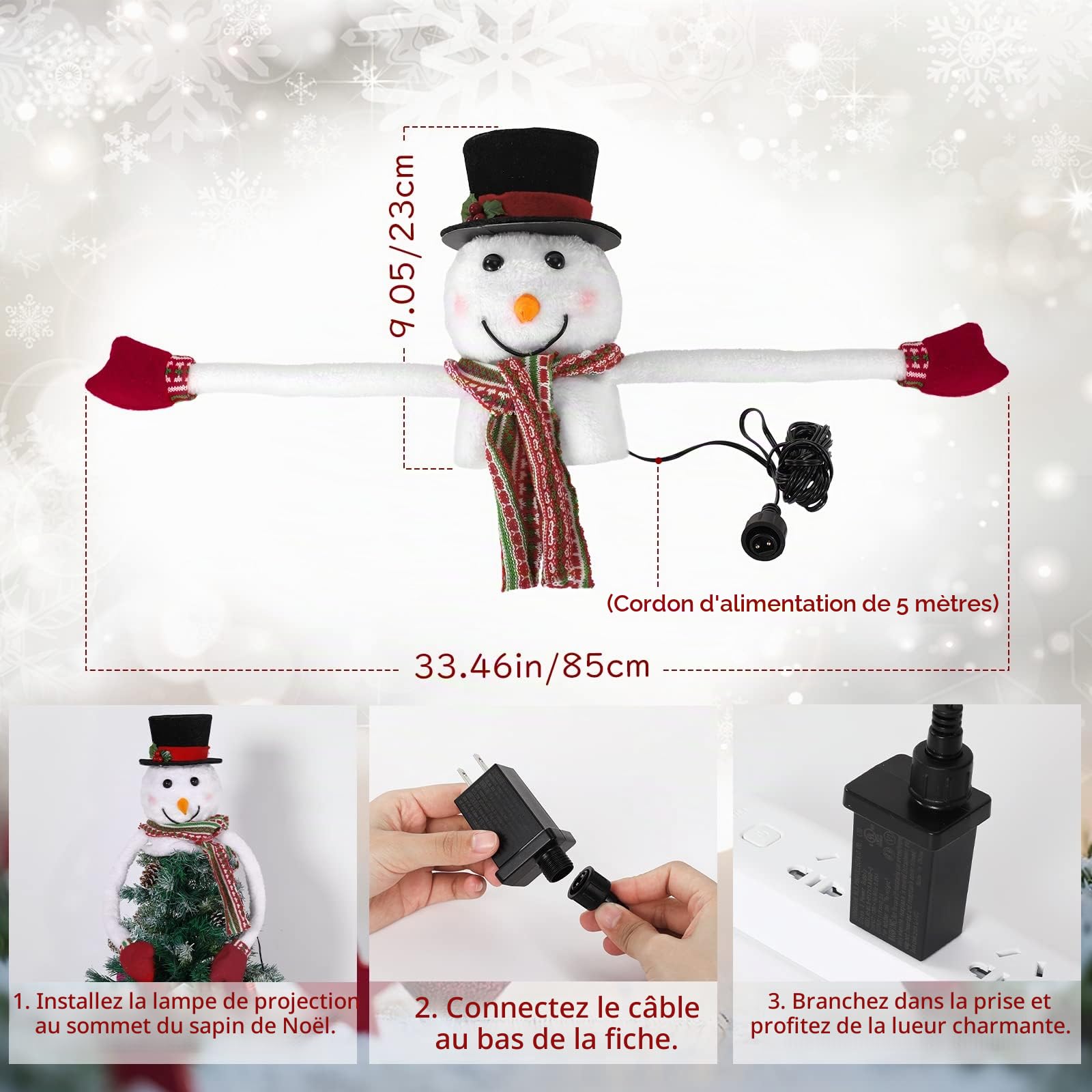 Lewondr Noël Chapeau Projecteur, Chapeau de Bonhomme de Neige avec Projecteur de Flocons de Neige, Chapeau de Lutin Décoratif pour l'arbre de Noël, Décoration d'Intérieur Hivernale, Blanc