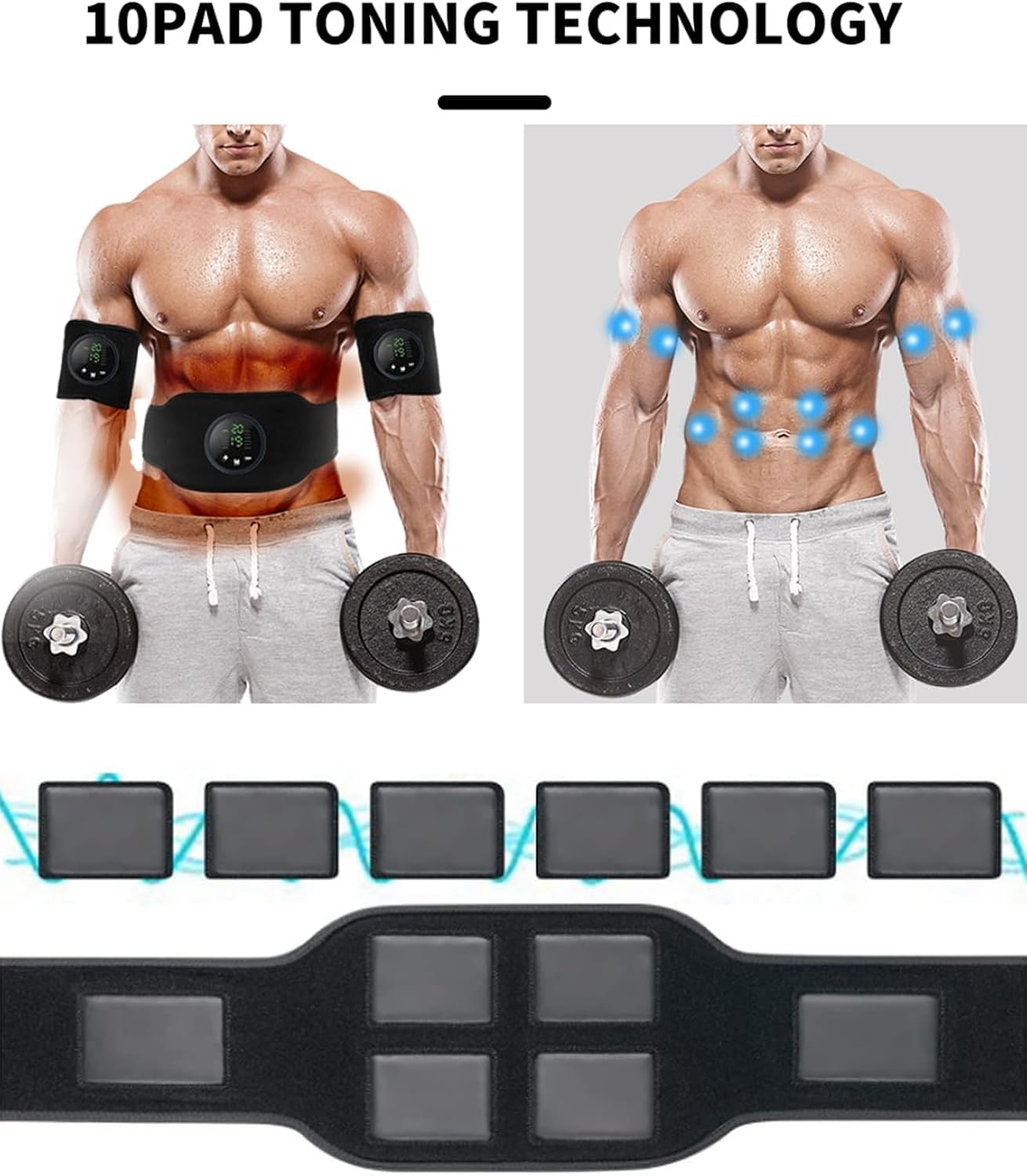 Next Gen Ultra Muscle Fitness AB Cinturón ajustable, 12 modos y 19 niveles de intensidad, reafirmante muscular, equipo de entrenamiento de fortalecimiento para abdominales, brazos, piernas