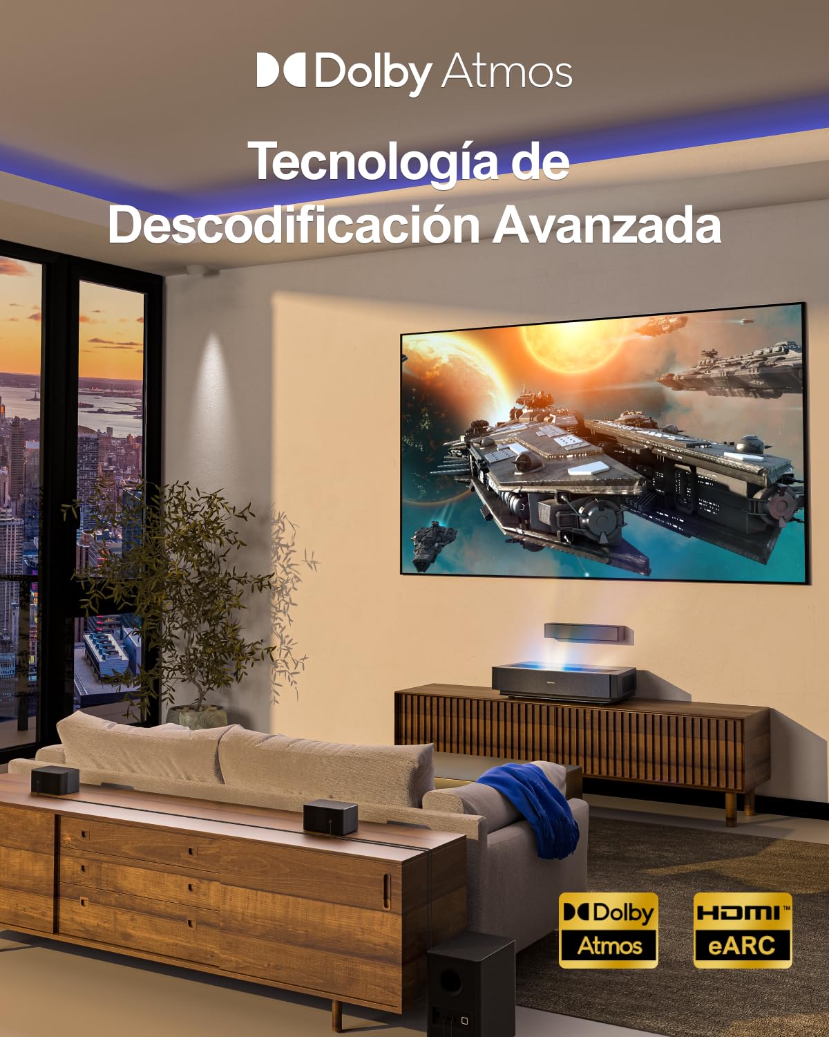 ULTIMEA 5.1 Barra de Sonido con Dolby Atmos, Sistema de Sonido Envolvente 3D, Barra de Sonido para TV con Subwoofer, 2 Altavoces Traseros, Soundbar Bluetooth 5.3 con Graves Ajustables, Poseidon D60