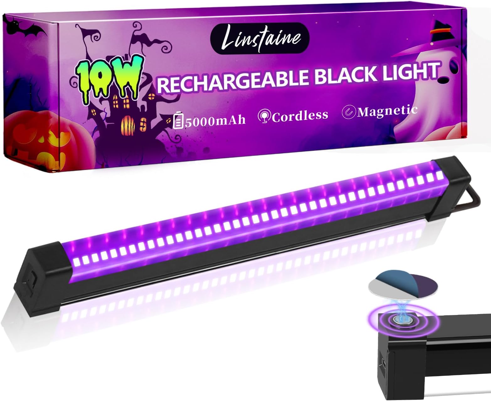 Rechargeable Black Light Bar, 5000mAh Large Capacity Battery Powered Black Lights for Glow Party, Portable Blacklight Party Supplies for Uranium Glass, Fluorescent Poster, Bedroom, Halloween