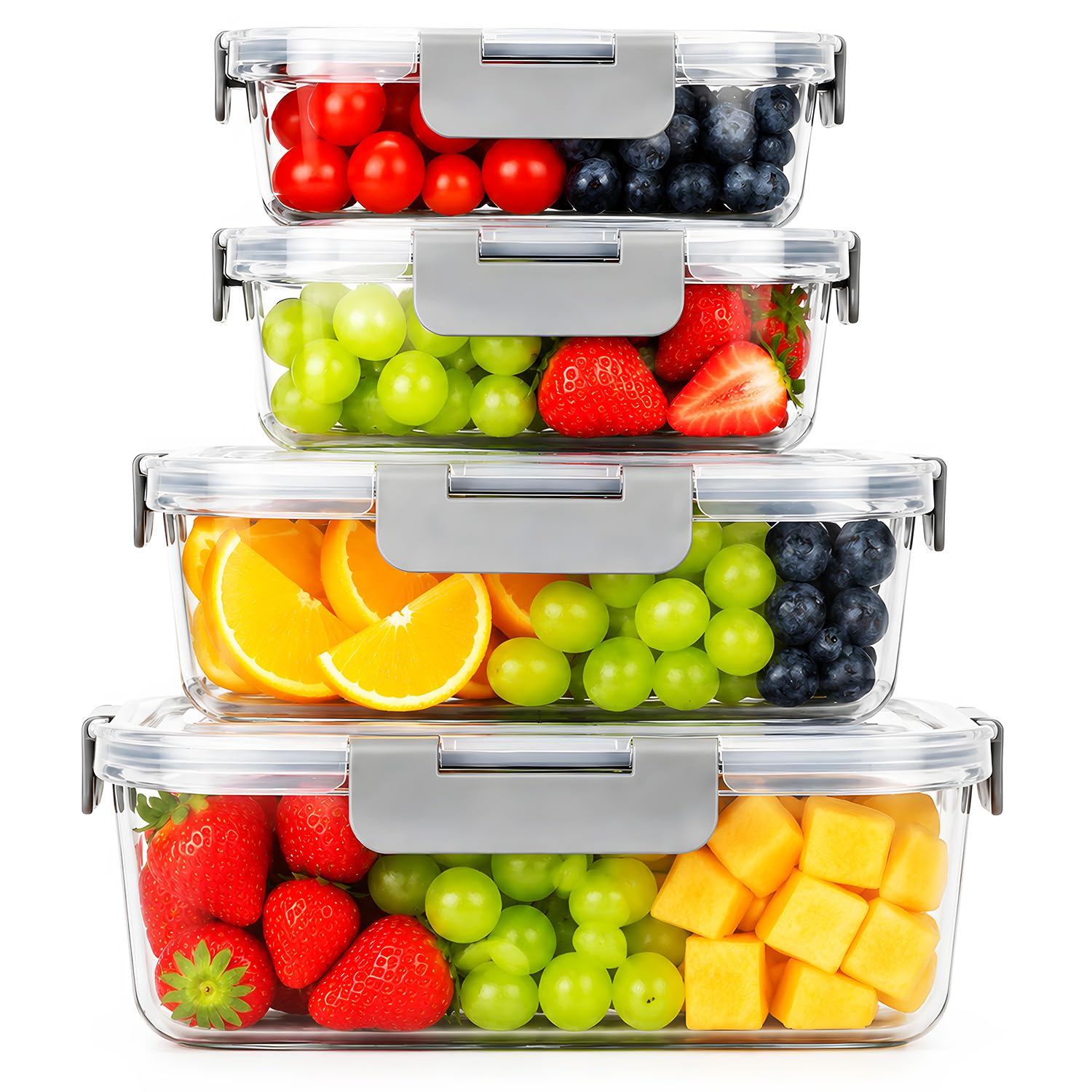 OFFASST Glasbehälter mit Deckel, Meal Prep Boxen & Frischhaltedosen aus Borosilikatglas, BPA-frei & luftdicht für Mikrowelle & Spülmaschine I Food Storage Container