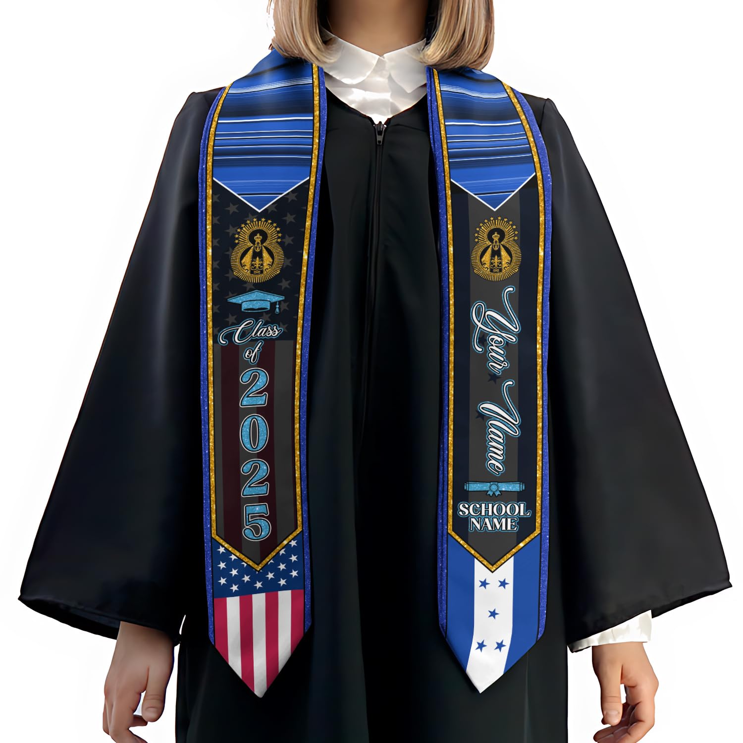 MonkeyVan Personalized Honduran Graduation Stole 2025,Custom Honduras Flag Sash,Honduras Graduation Stole for Class of 2025 S351
