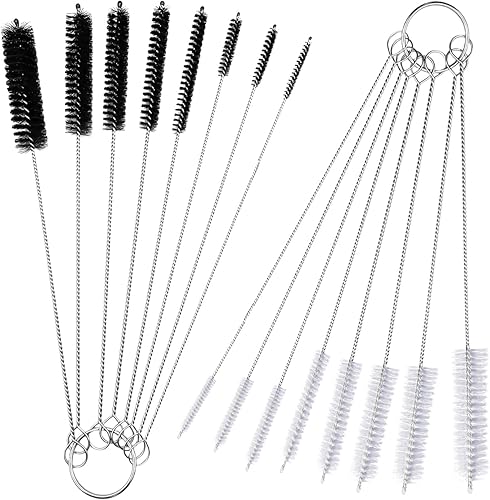 Limpiapipas, 16 piezas, 8 pulgadas, cepillo largo para pajilla, juego de cepillos de limpieza de paja para botellas de nailon con mango de acero