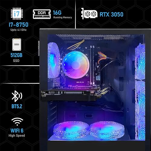 Miniatura 3 de STGAubron Computadora de escritorio para videojuegos, Intel Core i7 8 generación hasta 4.1G, GeForce RTX 3050 6G, 16G DDR4, 512G SSD, WiFi 6, BT