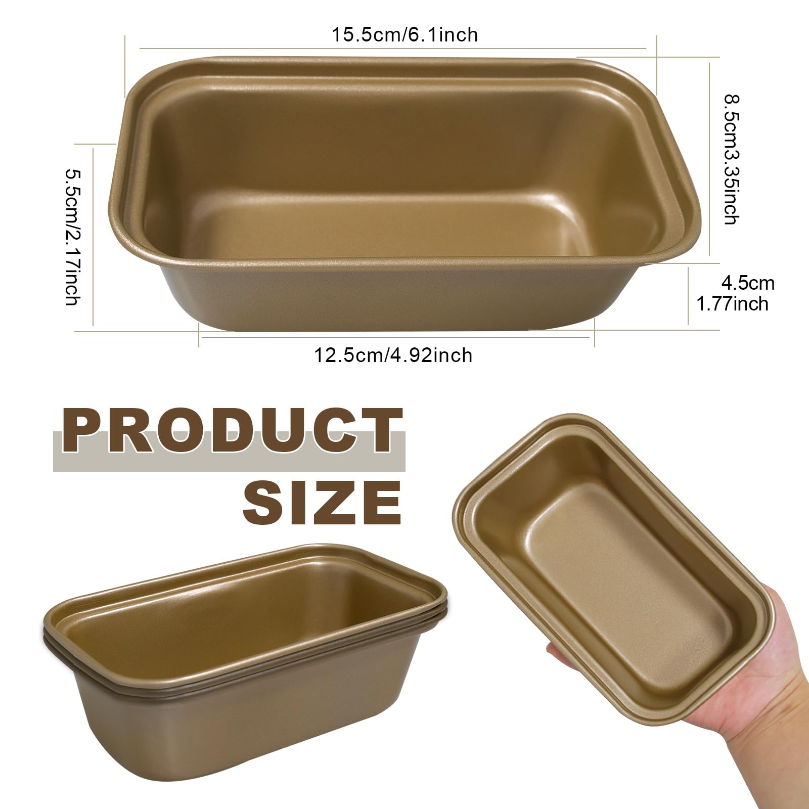14 mini moldes para pan de 6.1 x 3.3 x 2.1 pulgadas, de acero al carbono, para hornear pan y hornear moldes de plátano pequeños antiadherentes (dorado)