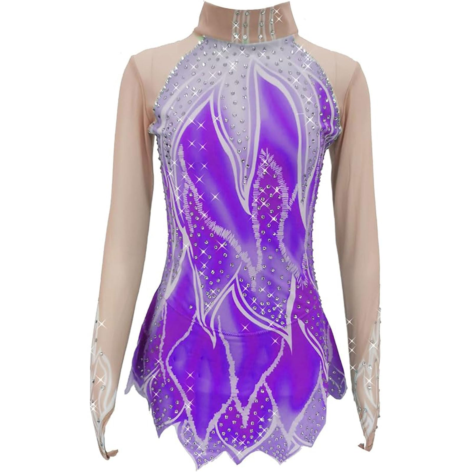 Abito da Pattinaggio sul Ghiaccio Halo Dyeing Gonna da Gara di Pattinaggio Artistico per Bambine Vestito da Danza Balletto a Maniche Lunghe Body da Ginnastica Ritmica