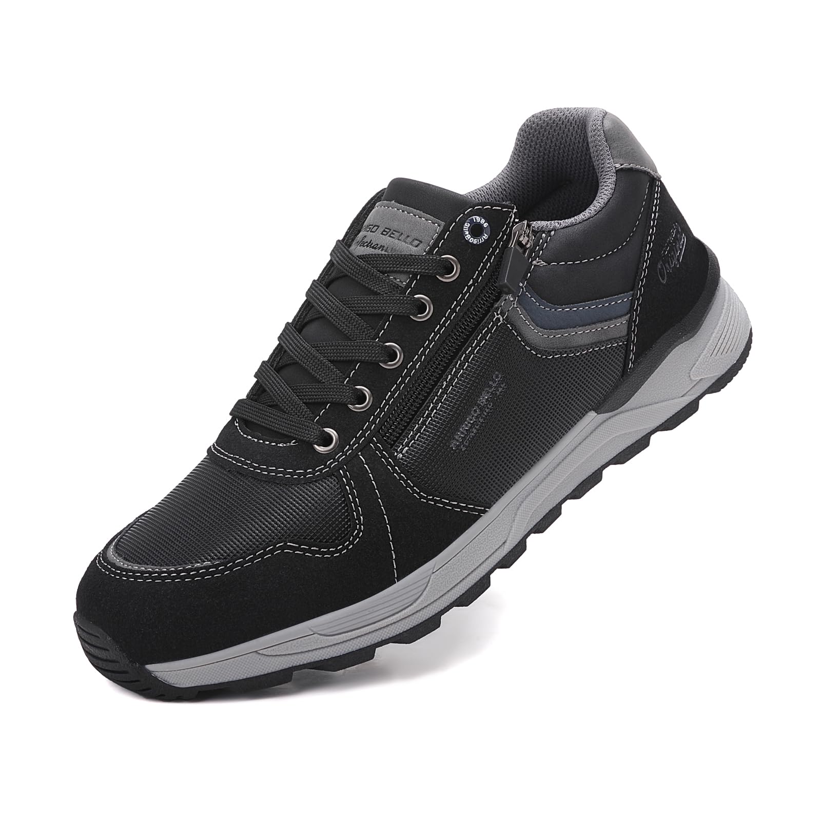 ARRIGOBELLO Freizeitschuhe Herren Schuhe Kunstleder Sneaker Bequem Sportschuhe Reißverschlüsse Walkingschuhe Leichtgewicht Arbeitsschuhe EU41-46