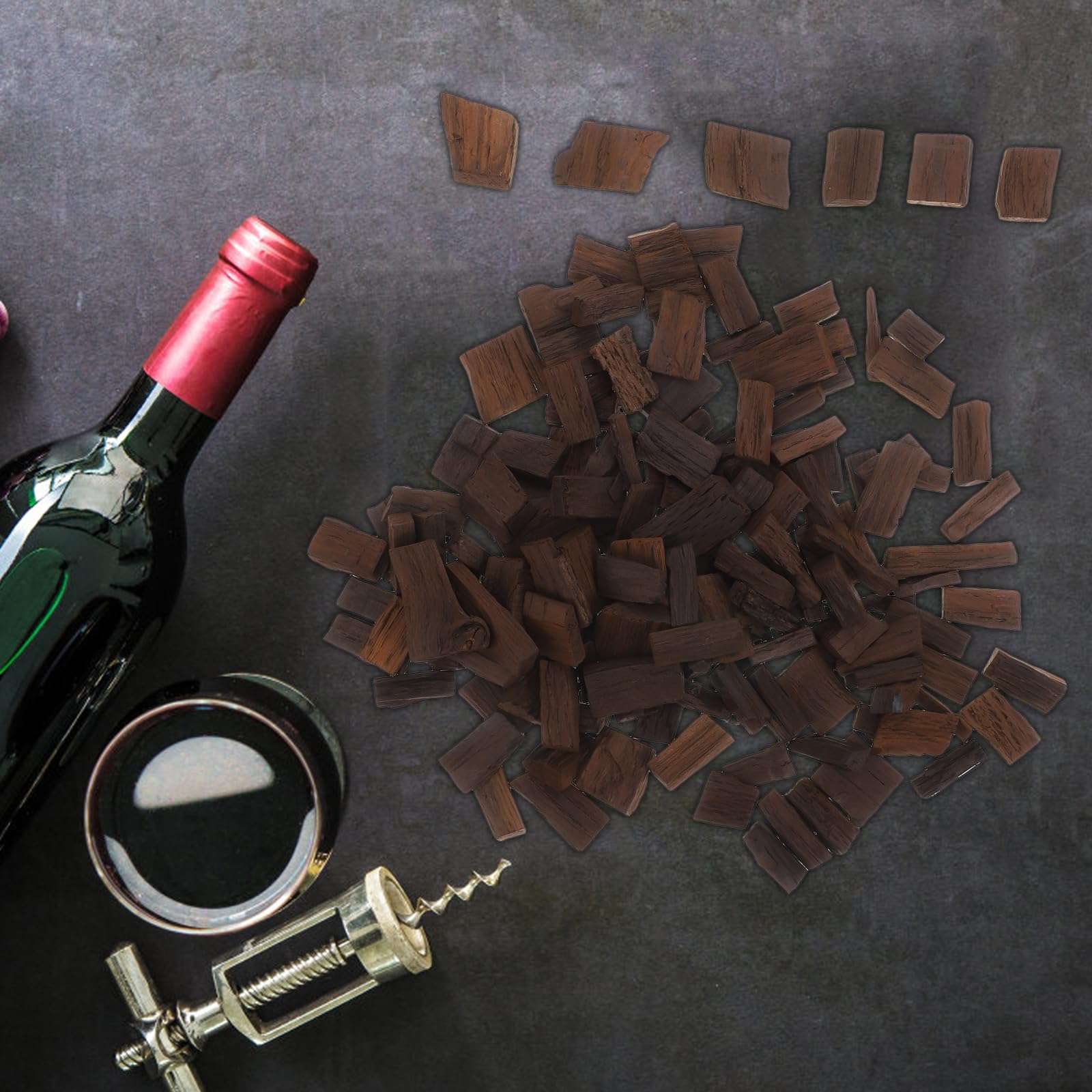 Amosfun Paquete De Virutas De Roble Tostado para Elaboración Casera De Vino Y Whisky 0.78X0.78X0.19In Astillas De Madera para Mejorar Aroma Y Sabor En Proyectos Artesanales