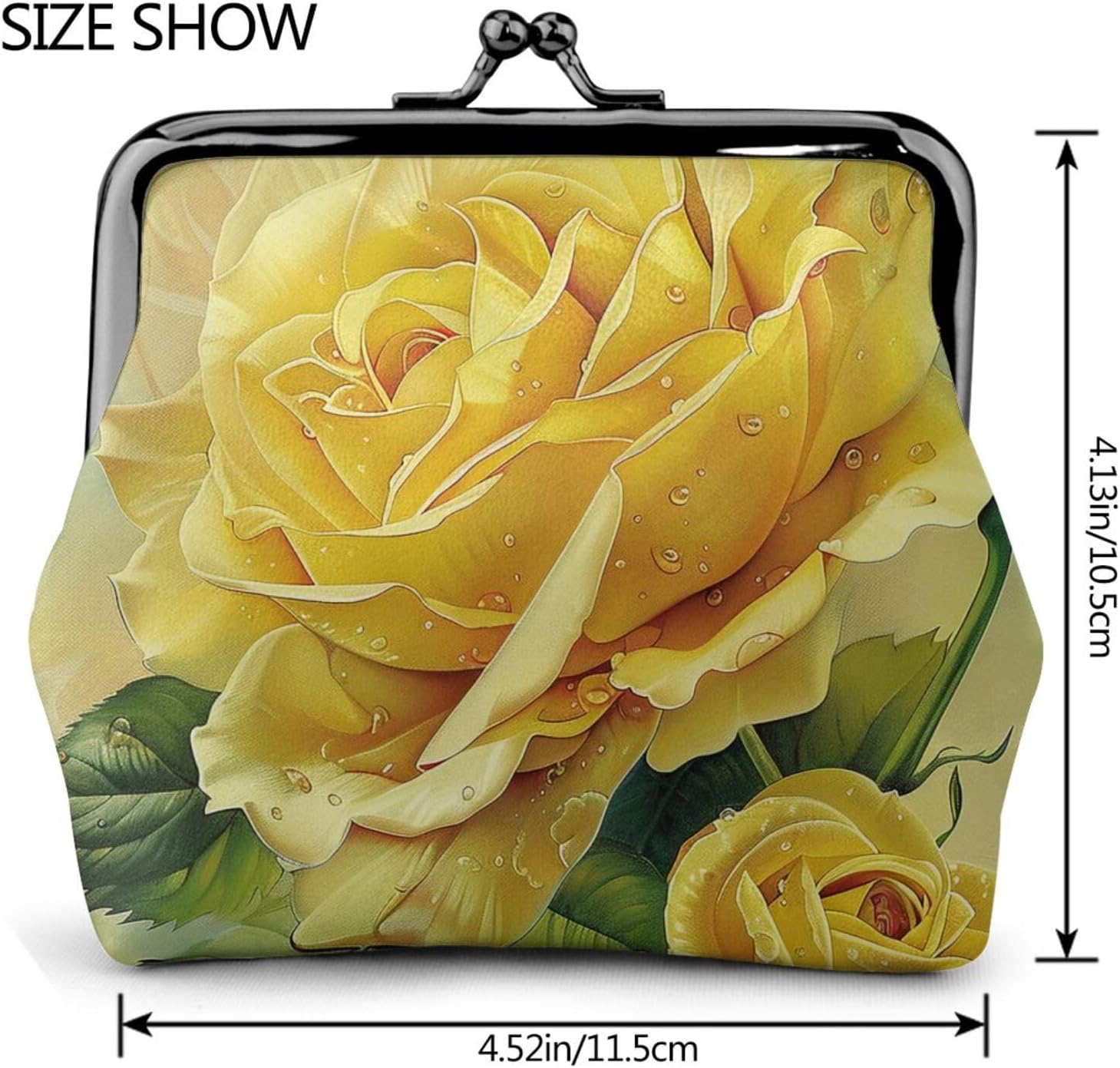 Yellow Rose Printed Coin Purse for Women Cute PU Leather Coin Wallet Mini Coin Purse Pouch with Kiss-Lock