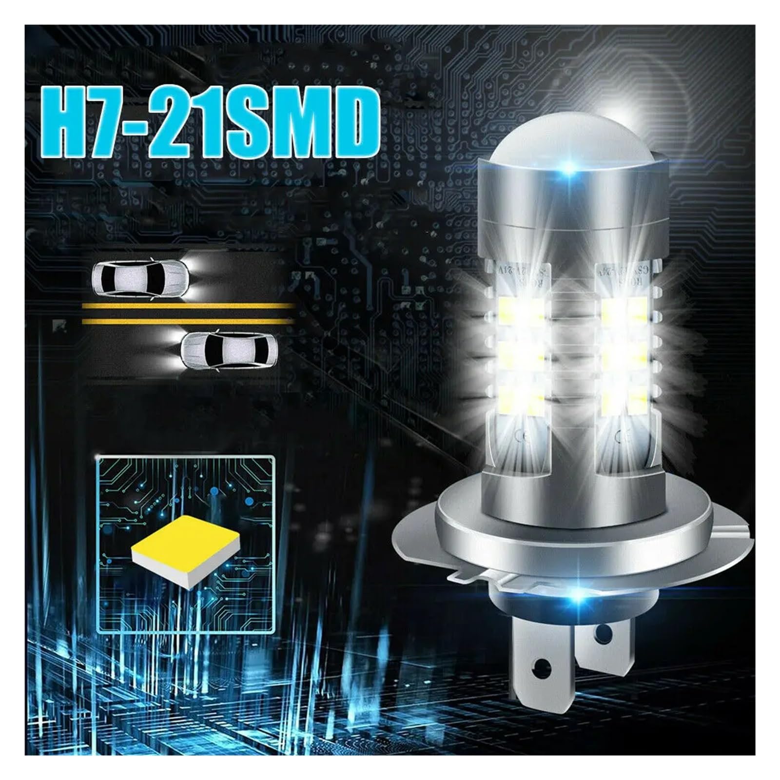 2 pezzi 100W H4 H7 Super Bright 2835 Led Car Daytime Running Fendinebbia Lampada 6000K Auto Driving Faro Lampadina a fascio alto basso(8000K,H4)