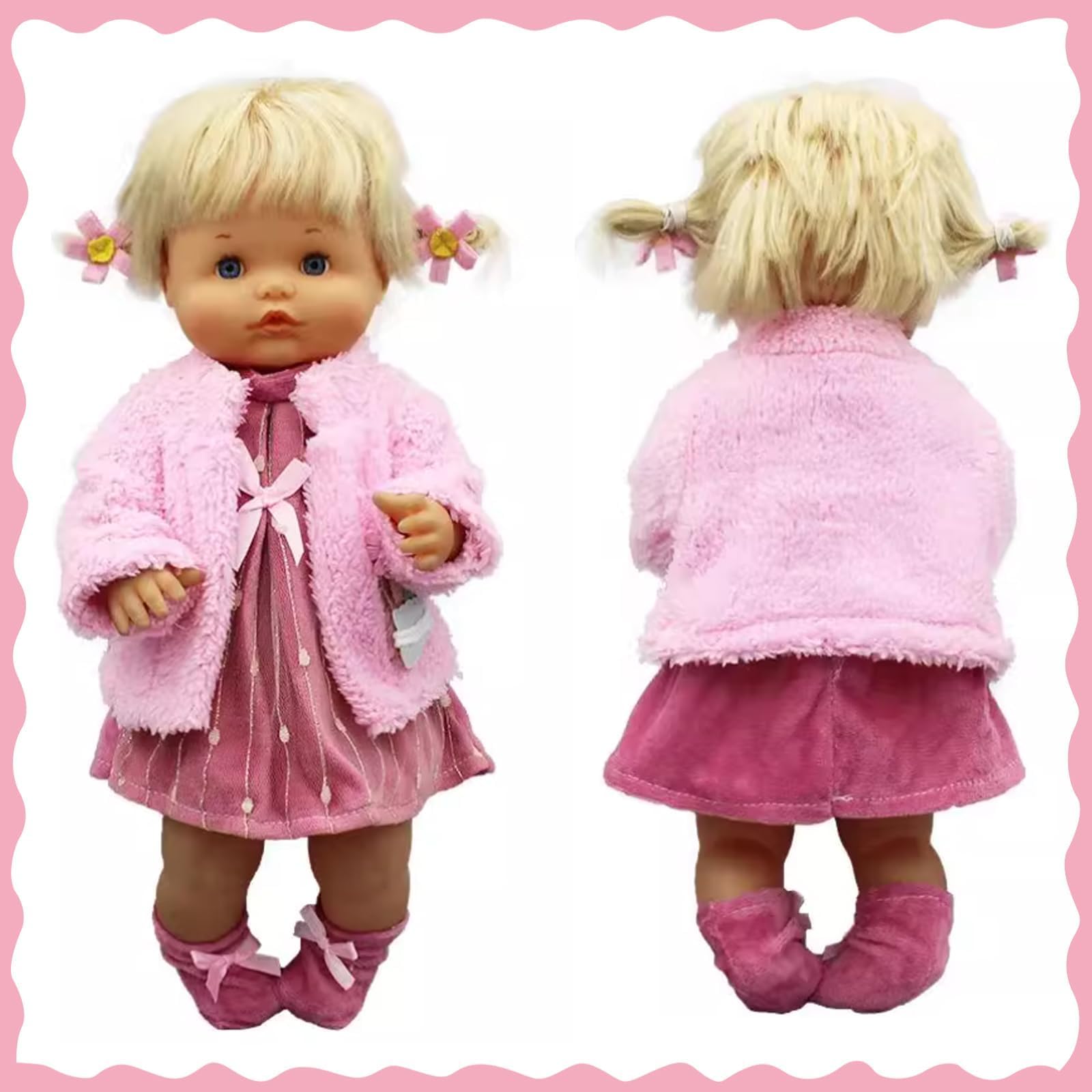 HTTDSLF 8 Pièces Vêtement de Poupée, Poupée Habit Tenue Poupée de 14-18 Pouces 35-45 cm vêtements de poupée, Manteau Robe Chaussettes Collier Lunettes sous-vêtements avec 2 Cintre pour poupée, Rose