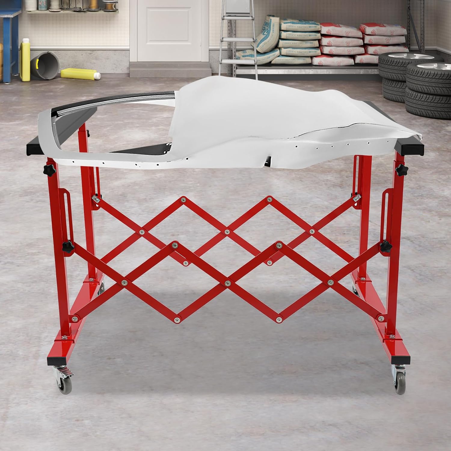 Mobile Telescopic Universal Paint Stand with 4 Wheels Automotive Body Extending Mechanical Panel Stand with Adjustable 9.4-47.2in Length & 32.3-52.3in Height for Car Painting Repair Spray