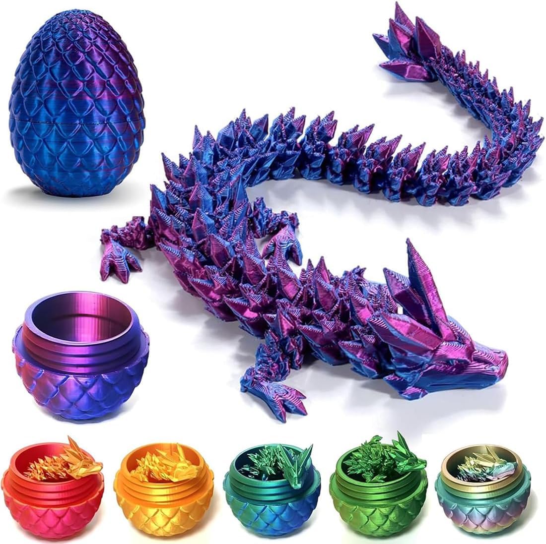 3D Printed Dragon Eggs with Dragon Inside Fidget Dragon Toys Articulated Dragon Crystal Dragon Egg Toy with Flexible Joints Mystery Dragon Egg Home Office Decor Executive Desk Toys for Adults Kids