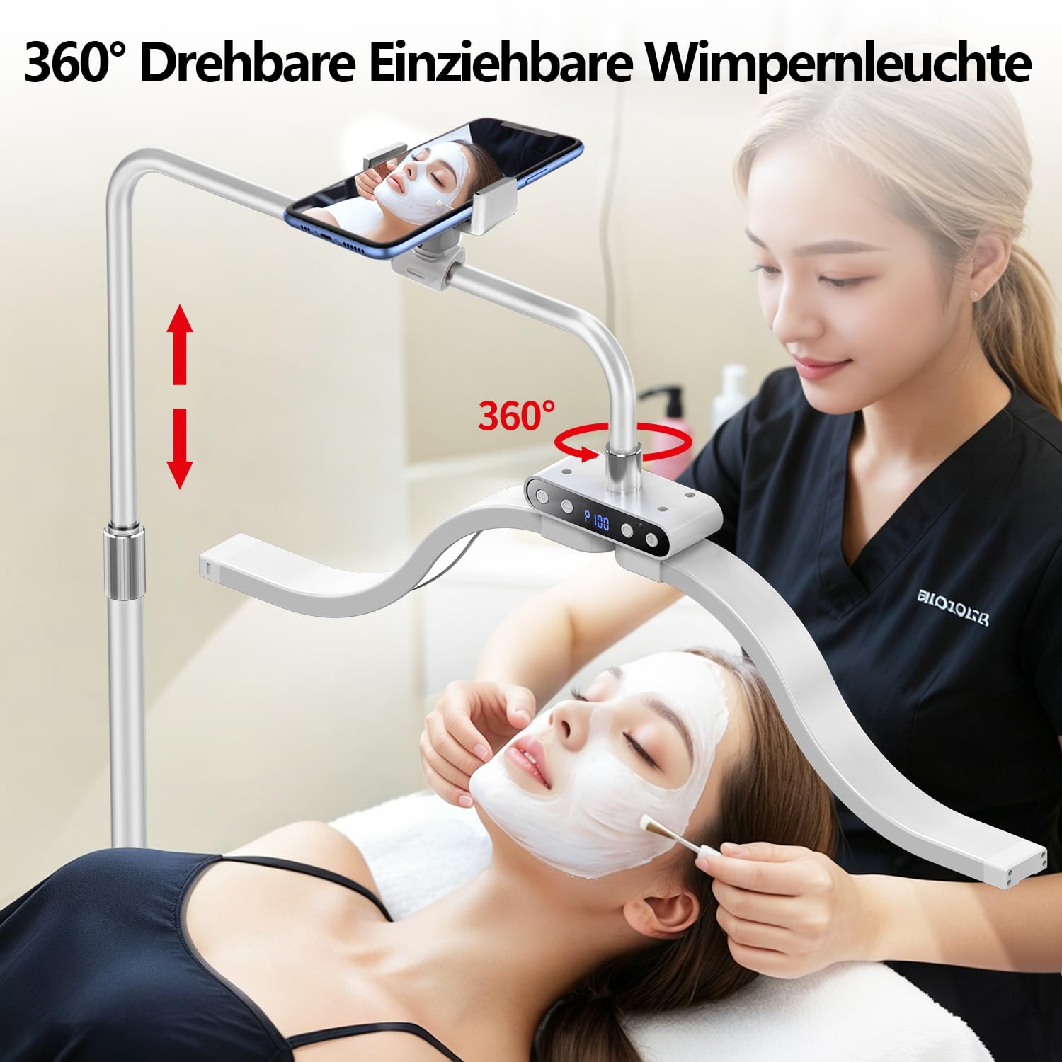 yAyusi Wolken-Stehlampe für Wimpern mit Telefonhalter, Faltbare Einziehbarer Wimpern Lampe für Wimpernverlängerung, Dimmbares LED Beauty-Ringlicht für Wimperntechnik/Hautpflege/Tätowierungen (Weiß)
