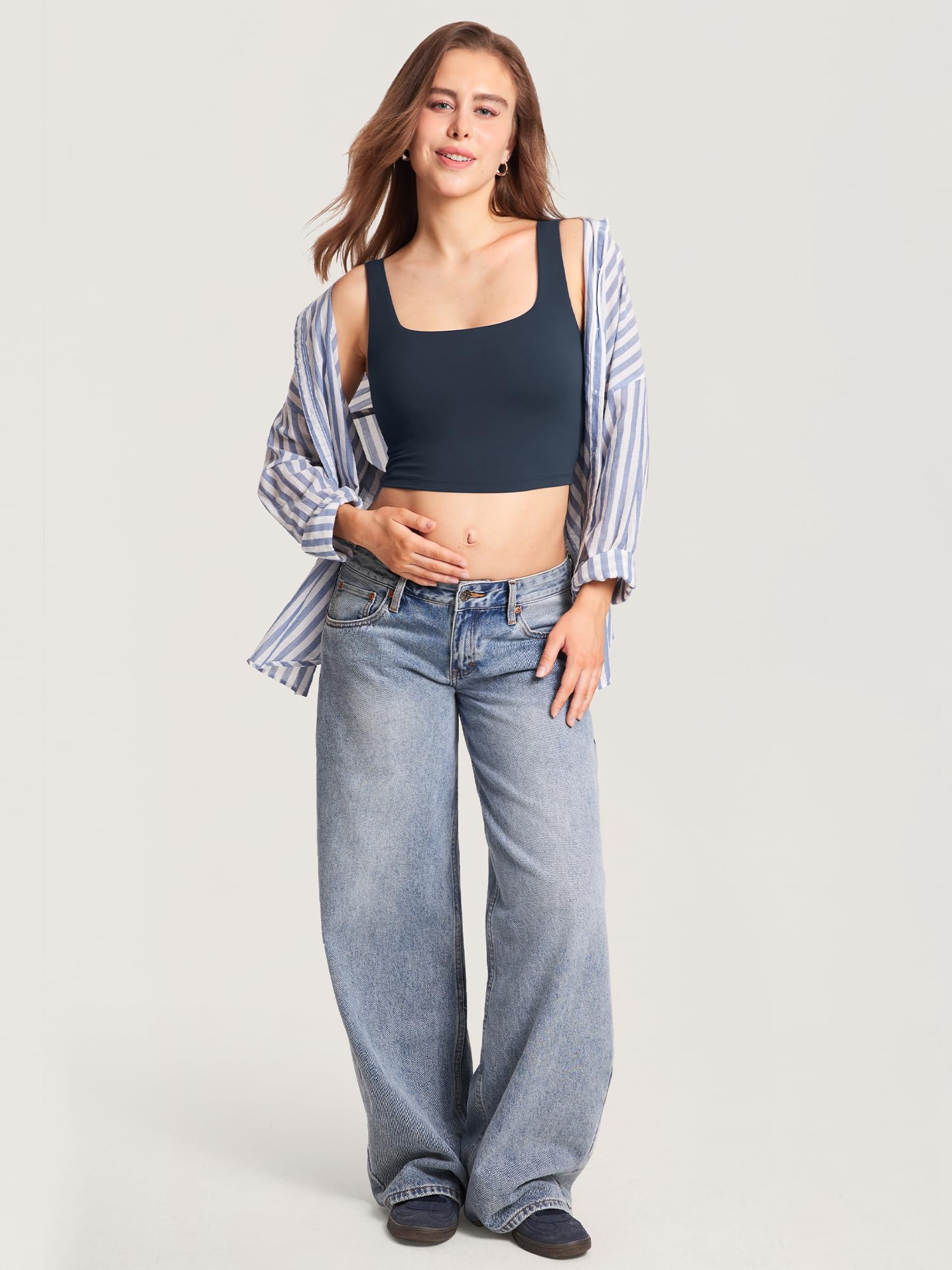 MOMANDA Femme Soutien Gorge d'allaitement Tire-Lait Longline Col Carré sans Manches Grossesse et Sport