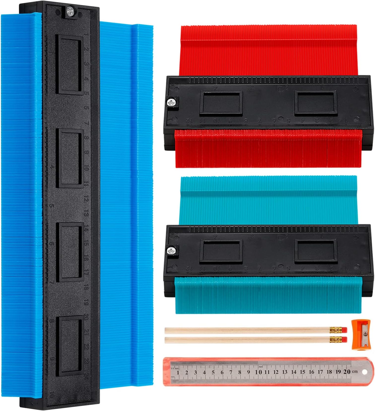 3 Pieces Contour Gauge, Plastic Outline Profile Shape Contour Duplications Guage Duplicator Kit, Irregular Shapes Measure Ruler Gadget Woodwork Measuring Tool Set for Corners and Contoured(5" 5" 10")