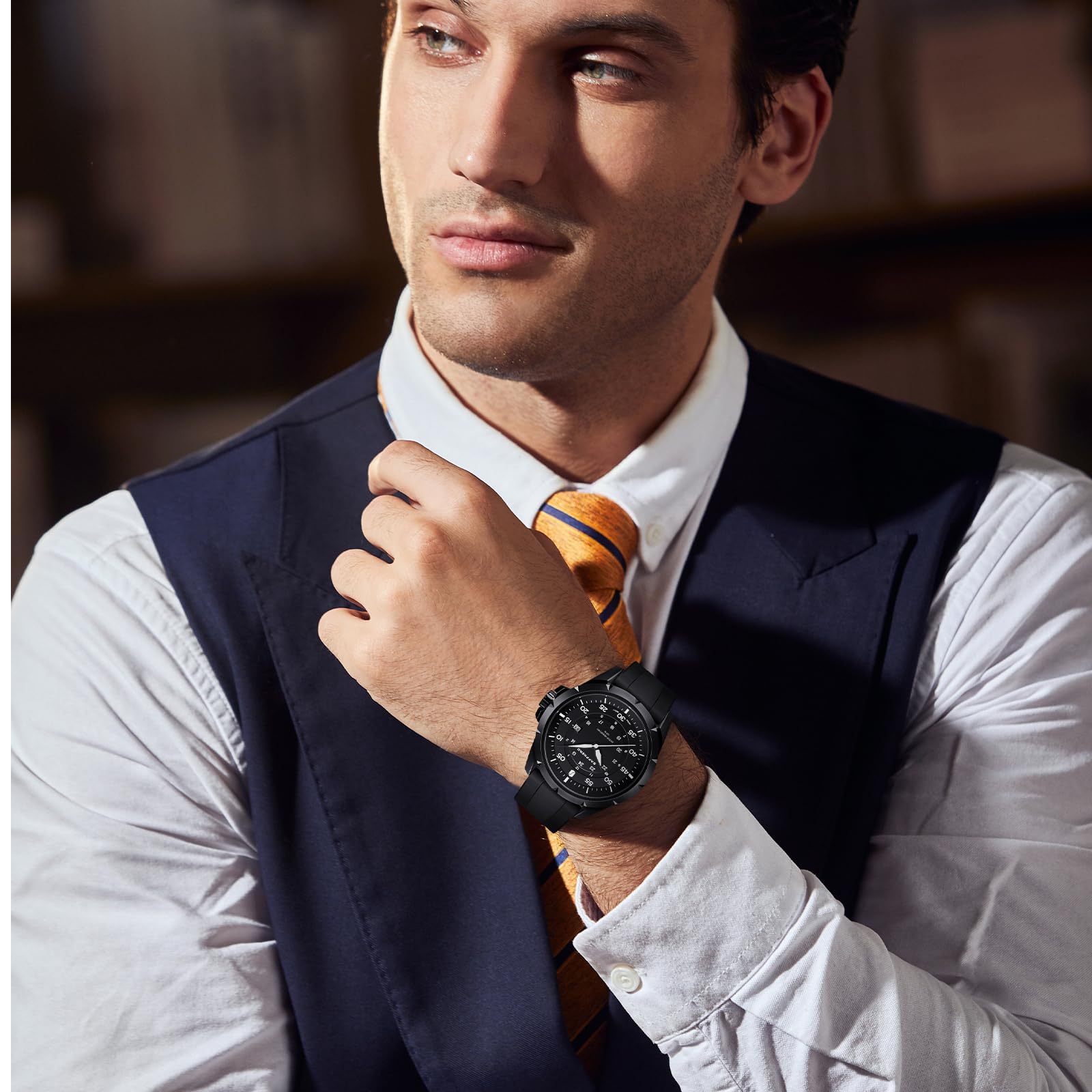 SAPPHERO Montres pour Hommes Montre de Luxe 50M étanche Montre-Bracelet pour Hommes Rendez-Vous d’Affaires Sport Temps Mode Acier Inoxydable Ruban/Bleu/Noir/Vert/Or Rose
